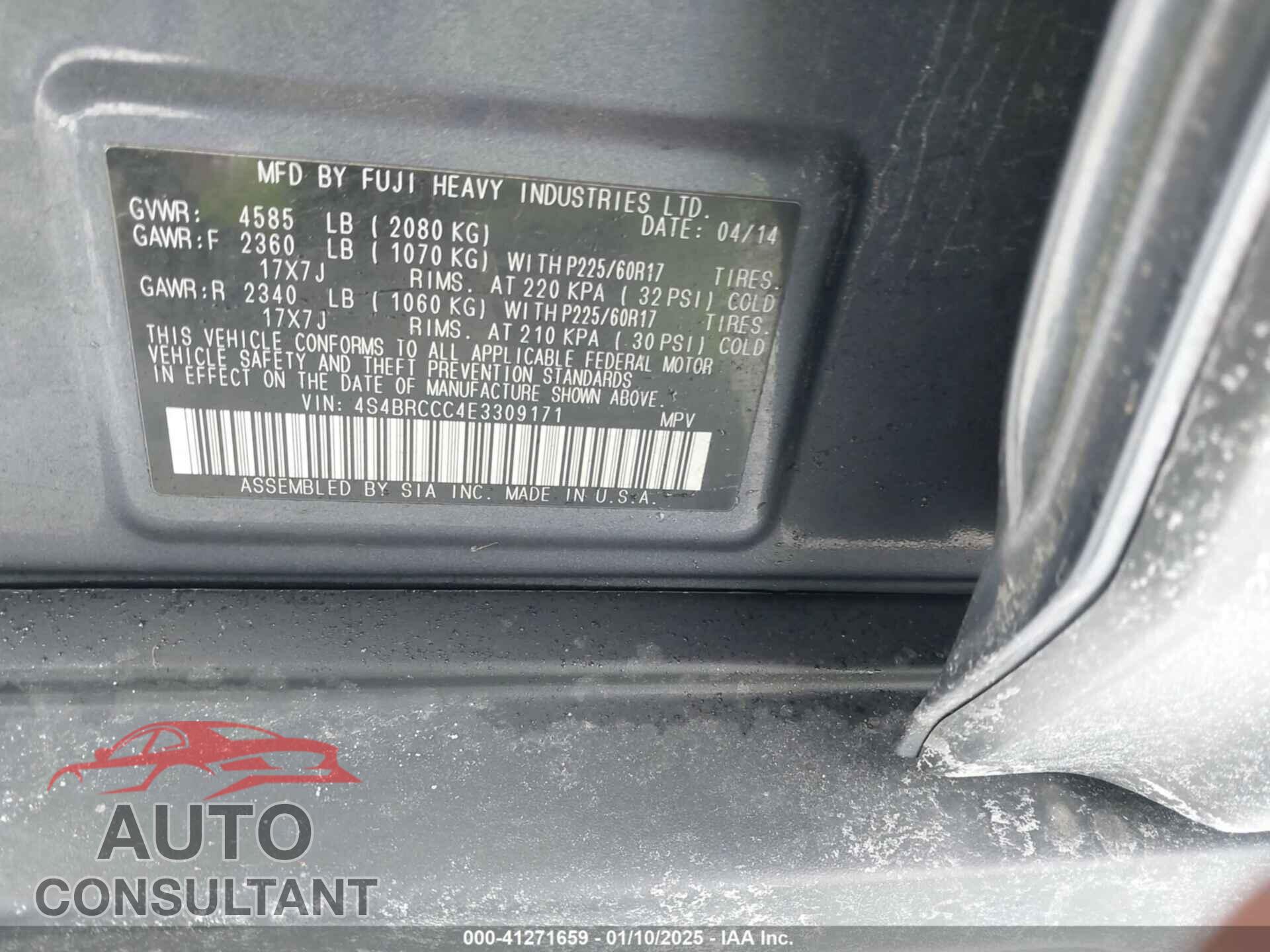 SUBARU OUTBACK 2014 - 4S4BRCCC4E3309171