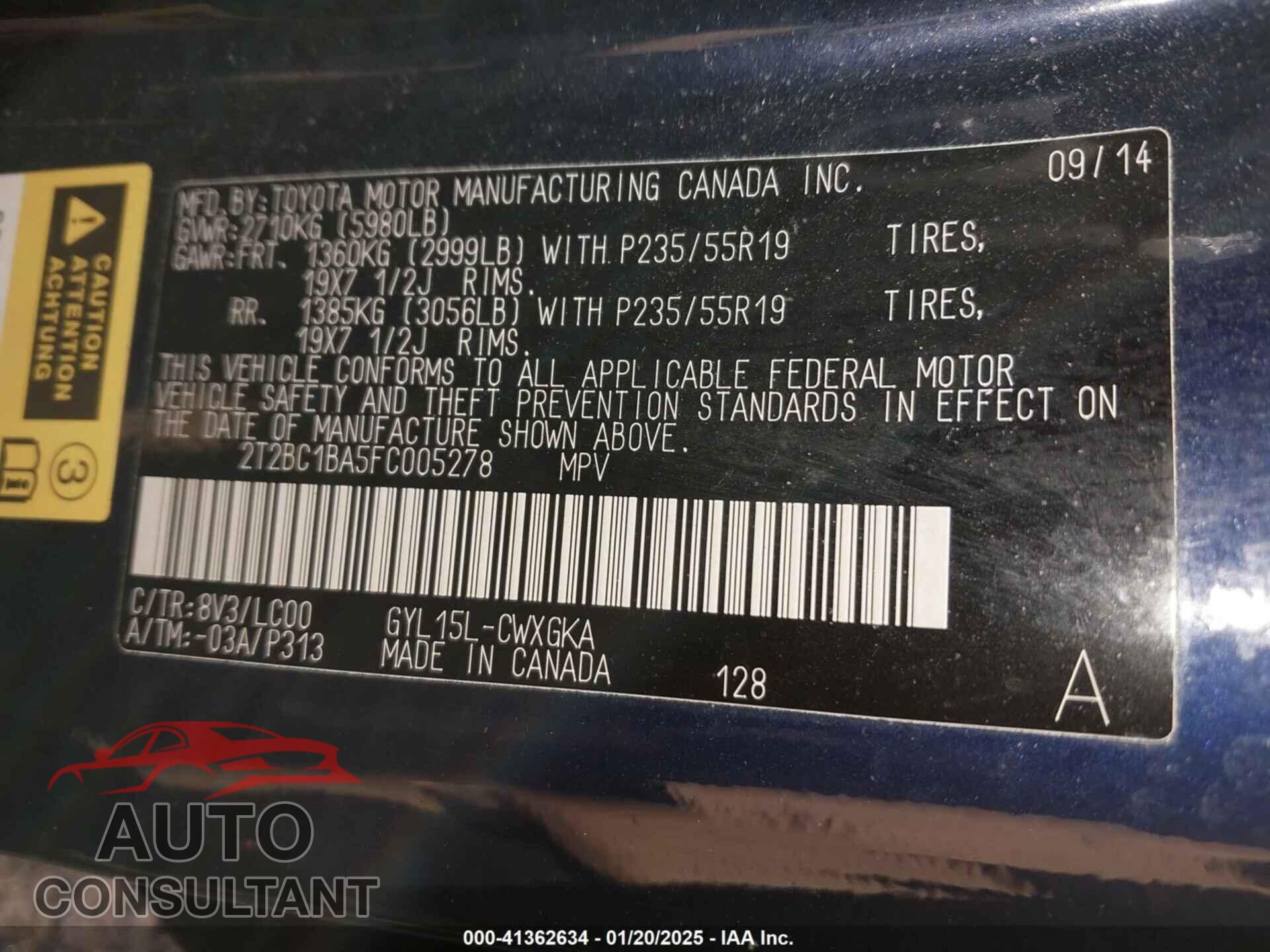 LEXUS RX 450H 2015 - 2T2BC1BA5FC005278