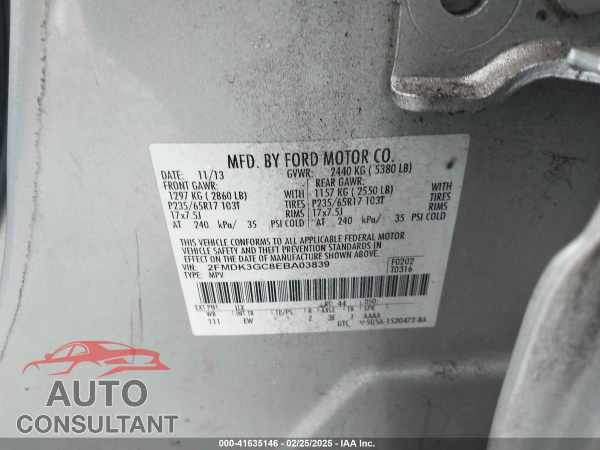 FORD EDGE 2014 - 2FMDK3GC8EBA03839