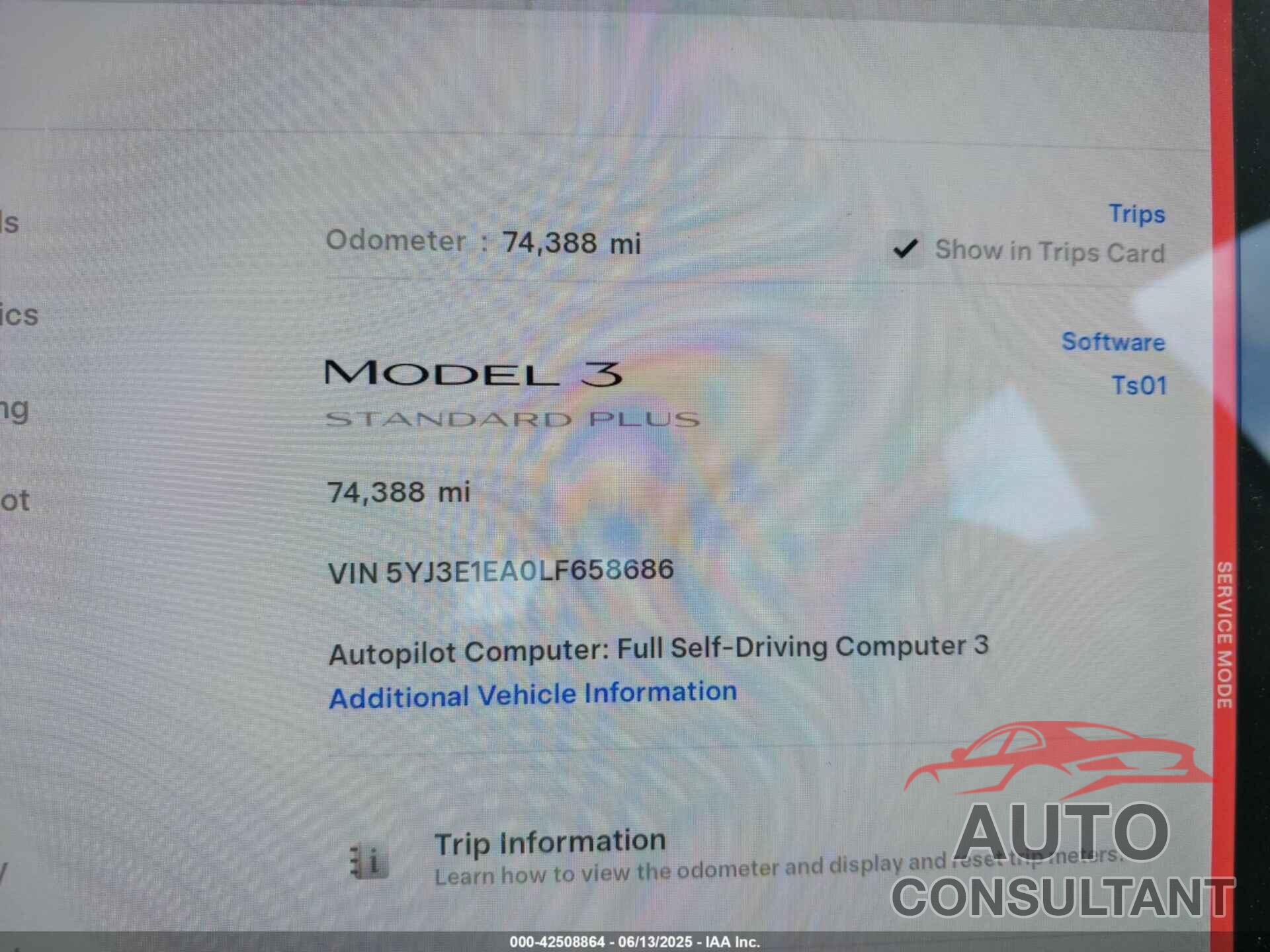 TESLA MODEL 3 2020 - 5YJ3E1EA0LF658686
