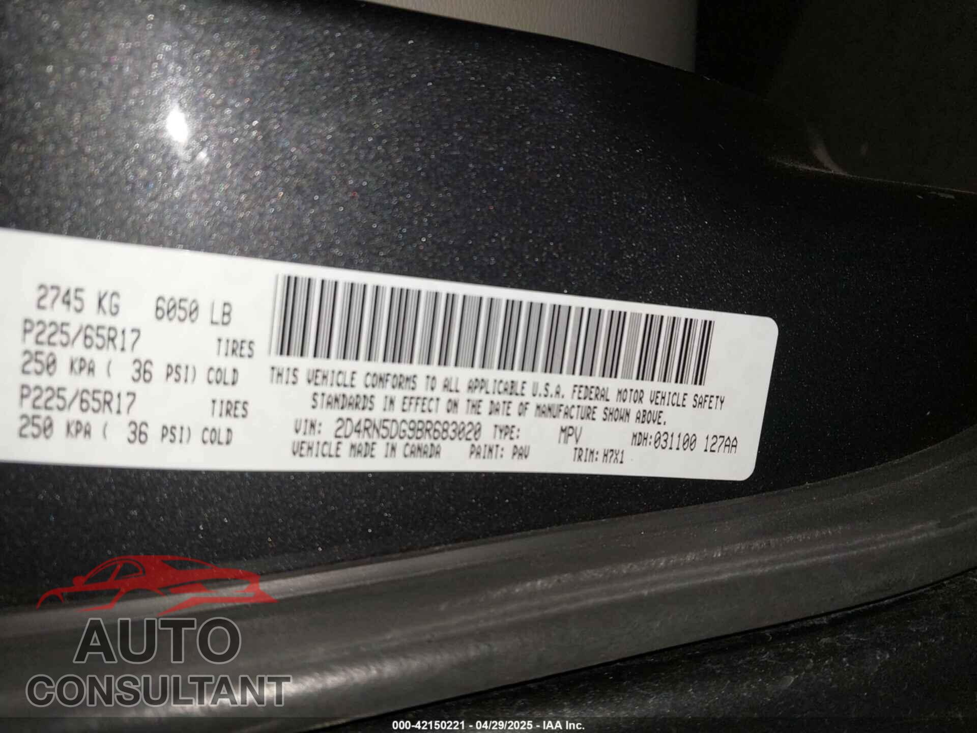 DODGE GRAND CARAVAN 2011 - 2D4RN5DG9BR683020