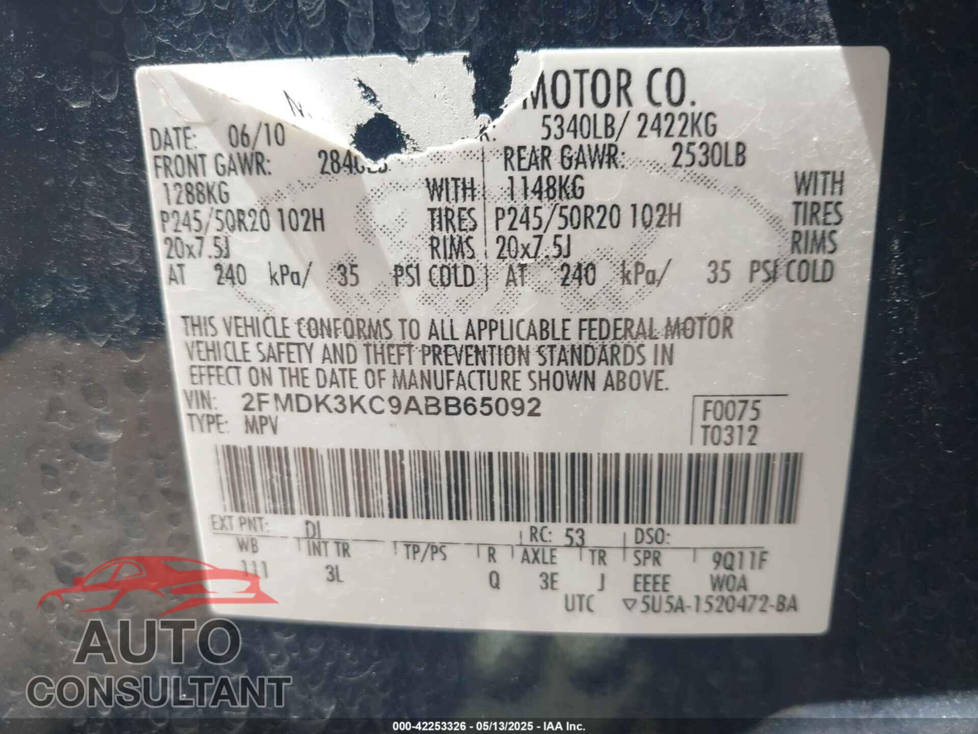 FORD EDGE 2010 - 2FMDK3KC9ABB65092