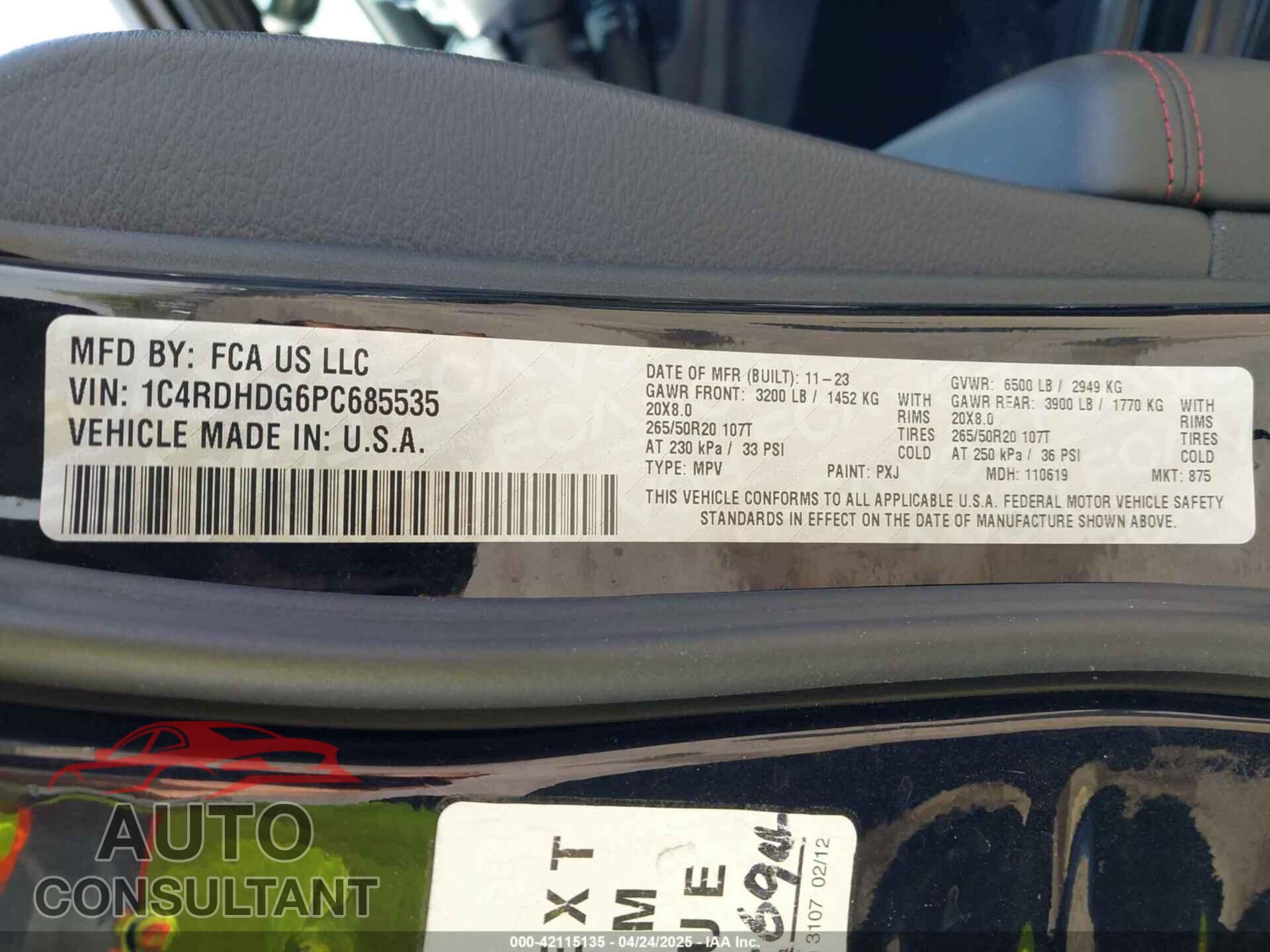 DODGE DURANGO 2023 - 1C4RDHDG6PC685535