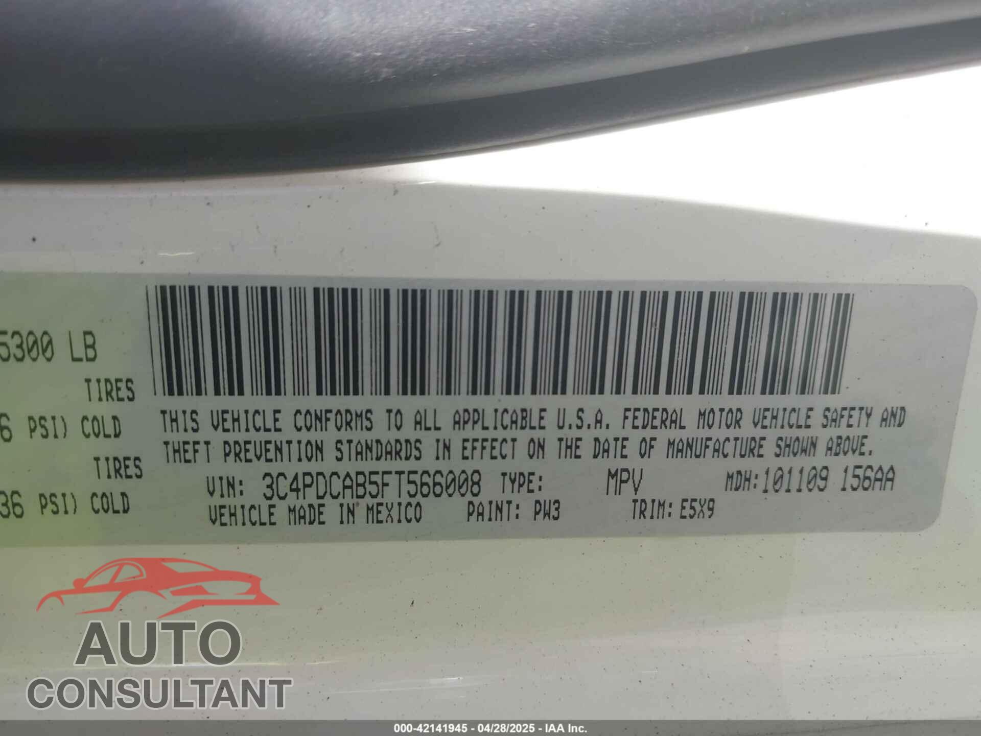 DODGE JOURNEY 2015 - 3C4PDCAB5FT566008