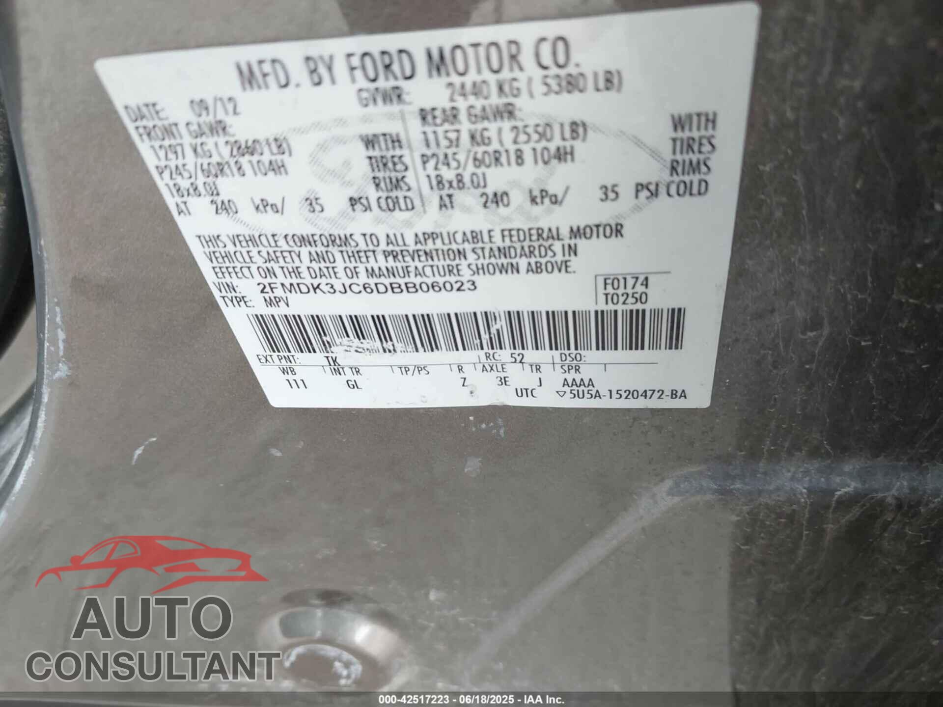 FORD EDGE 2013 - 2FMDK3JC6DBB06023