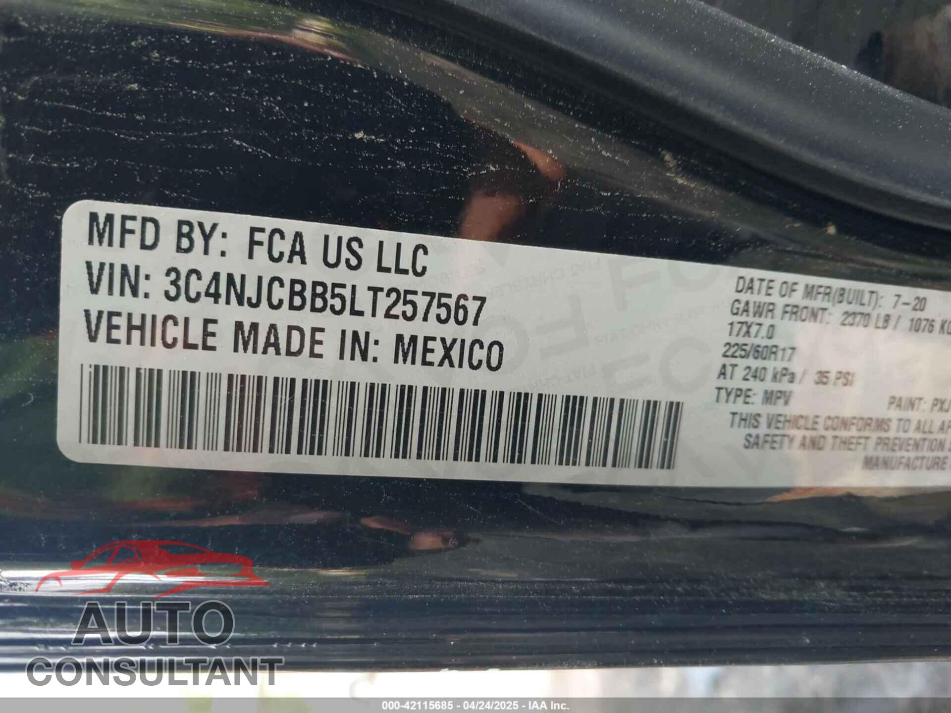 JEEP COMPASS 2020 - 3C4NJCBB5LT257567
