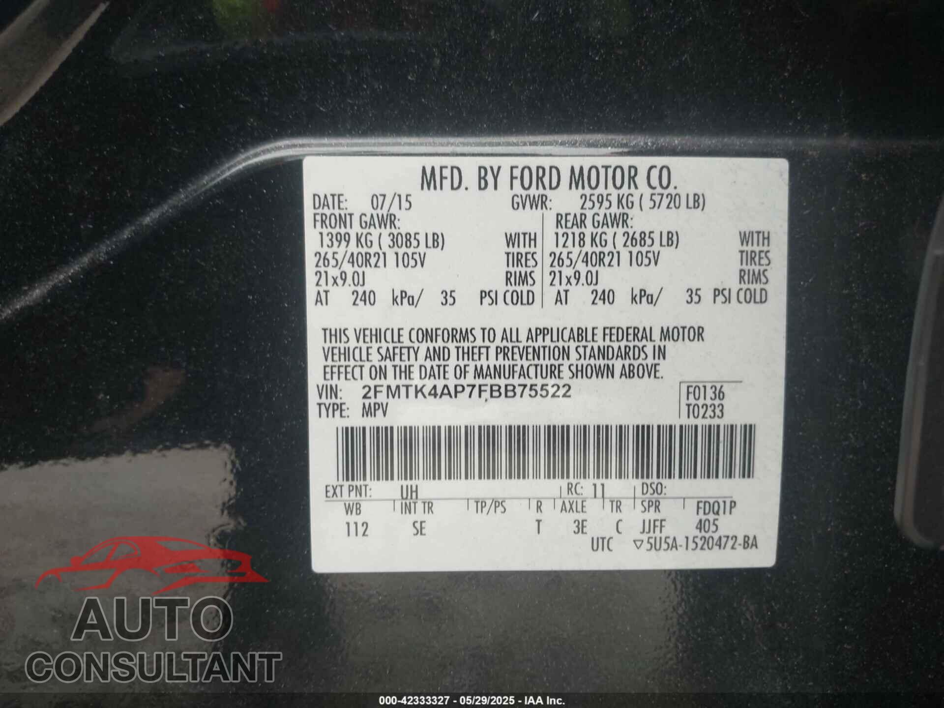 FORD EDGE 2015 - 2FMTK4AP7FBB75522