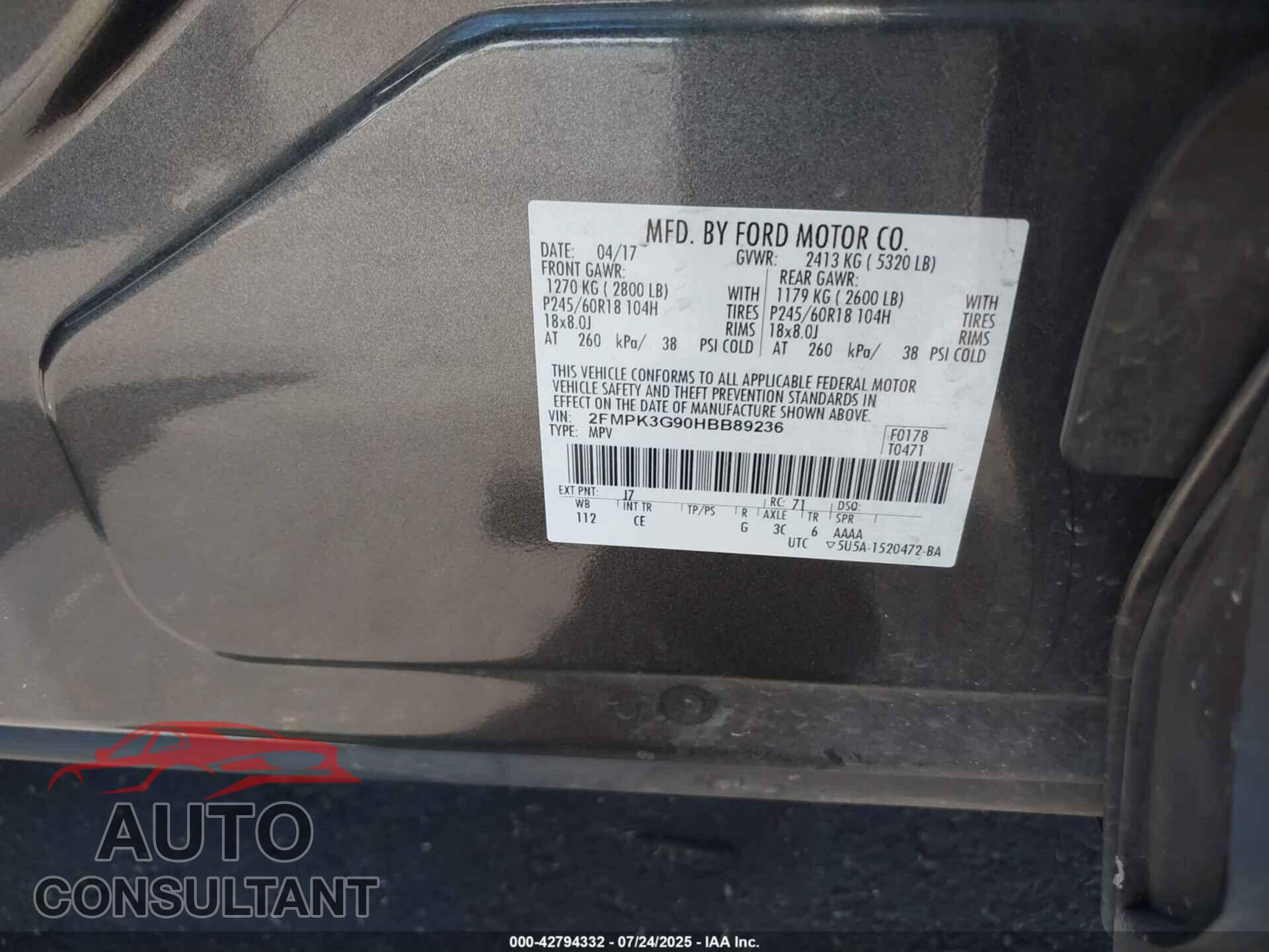 FORD EDGE 2017 - 2FMPK3G90HBB89236