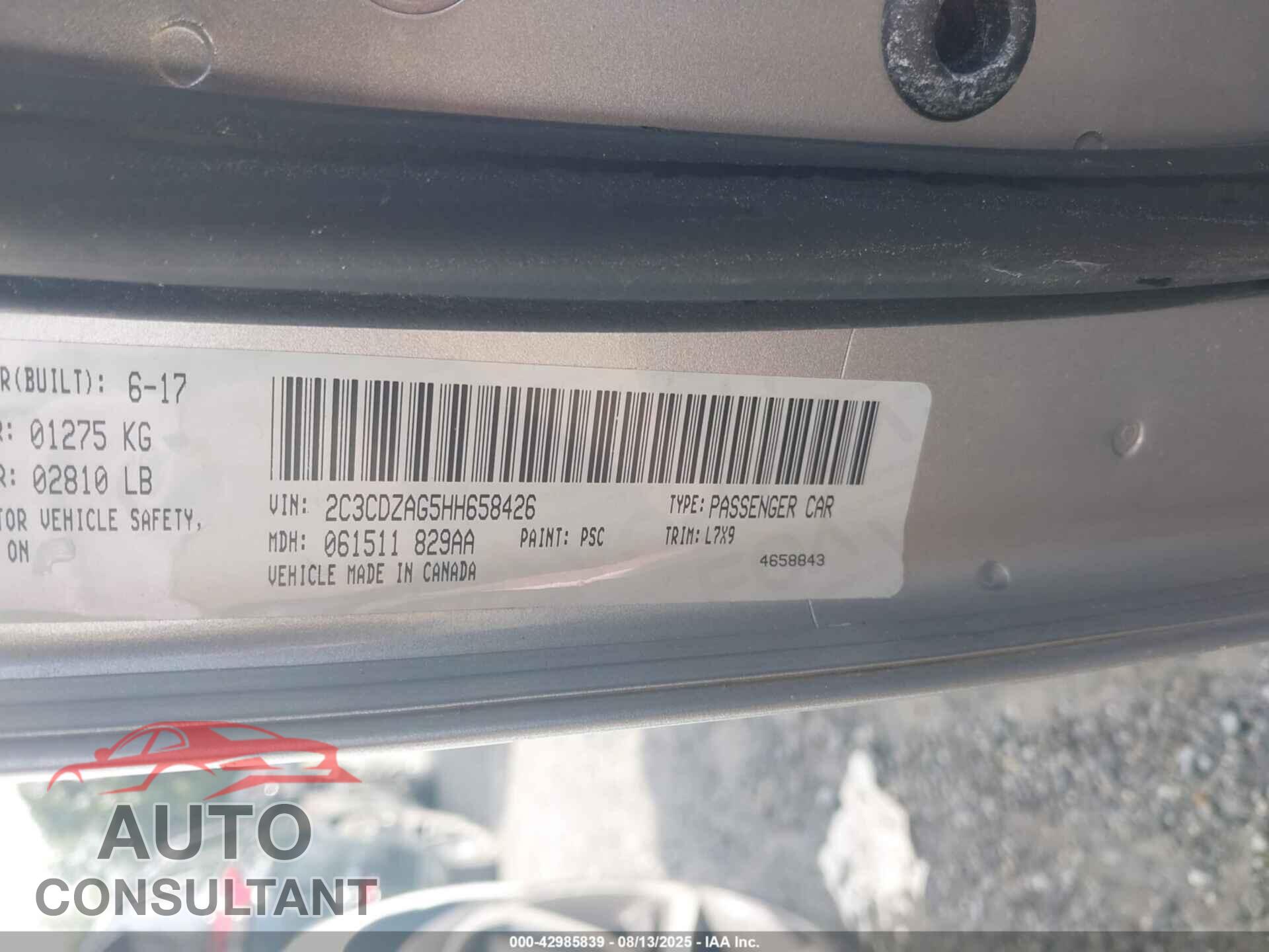 DODGE CHALLENGER 2017 - 2C3CDZAG5HH658426