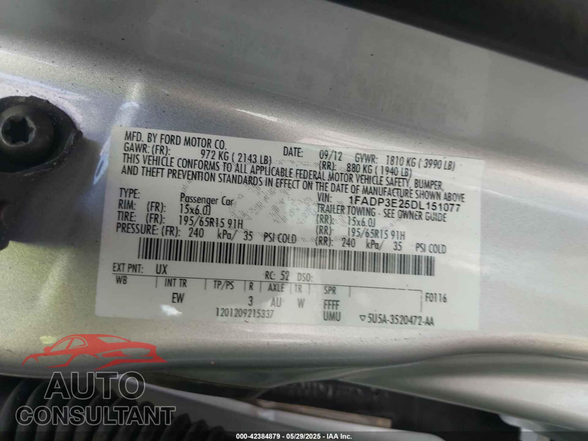 FORD FOCUS 2013 - 1FADP3E25DL151077