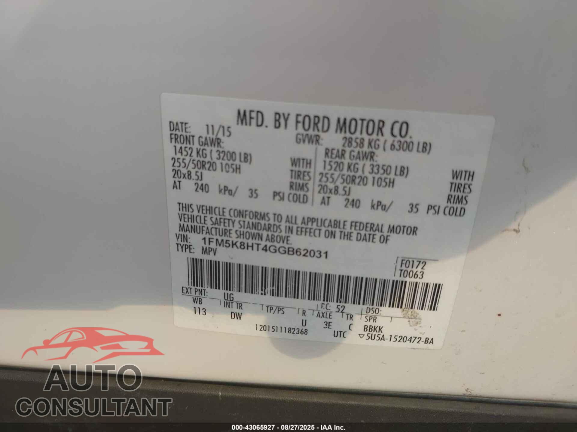 FORD EXPLORER 2016 - 1FM5K8HT4GGB62031