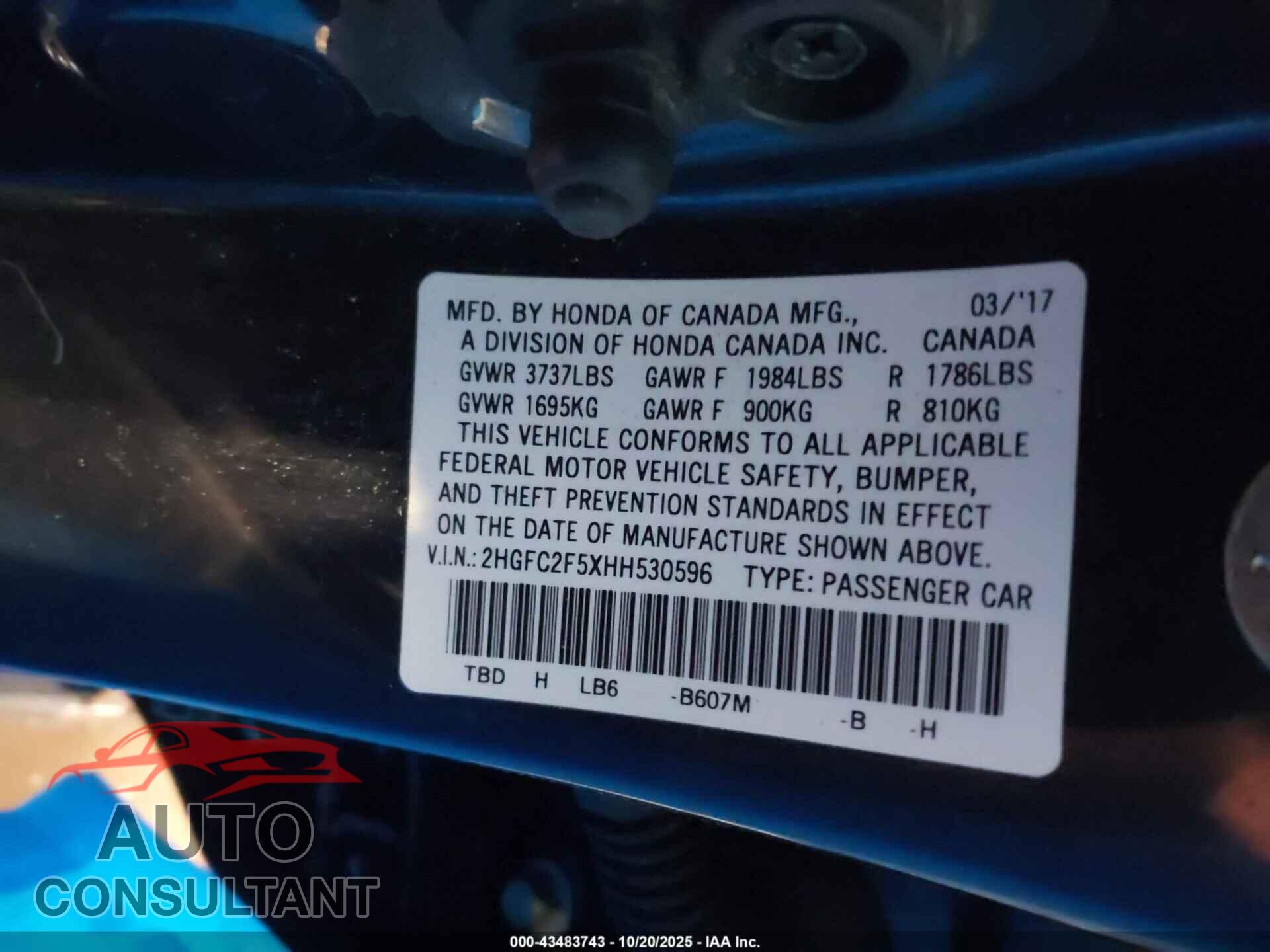 HONDA CIVIC 2017 - 2HGFC2F5XHH530596