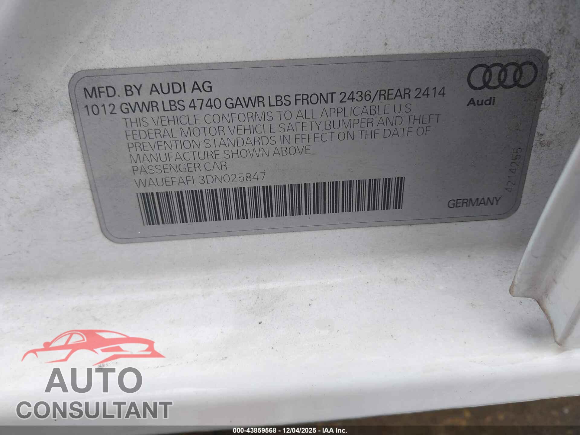 AUDI A4 2013 - WAUEFAFL3DN025847