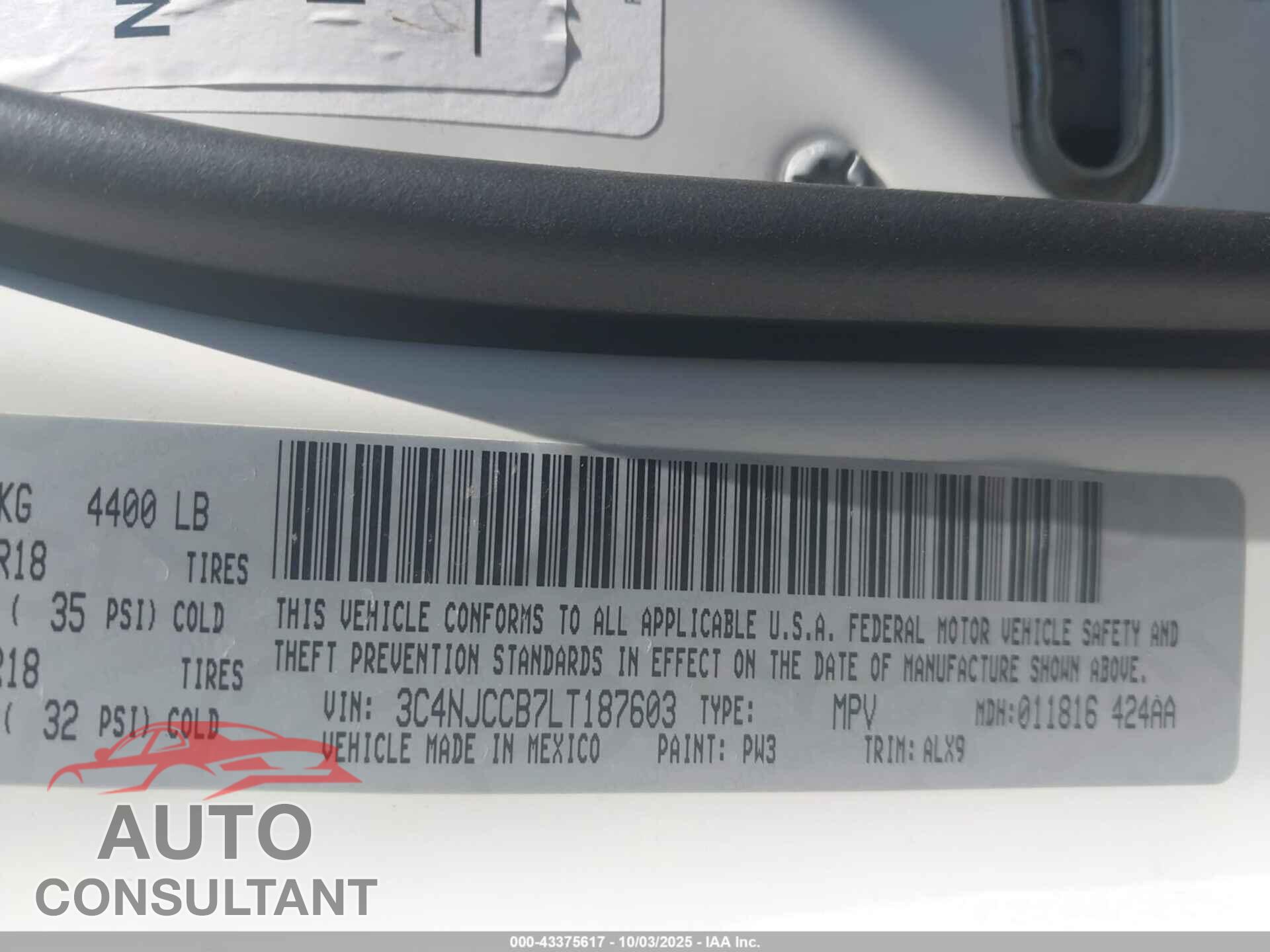JEEP COMPASS 2020 - 3C4NJCCB7LT187603