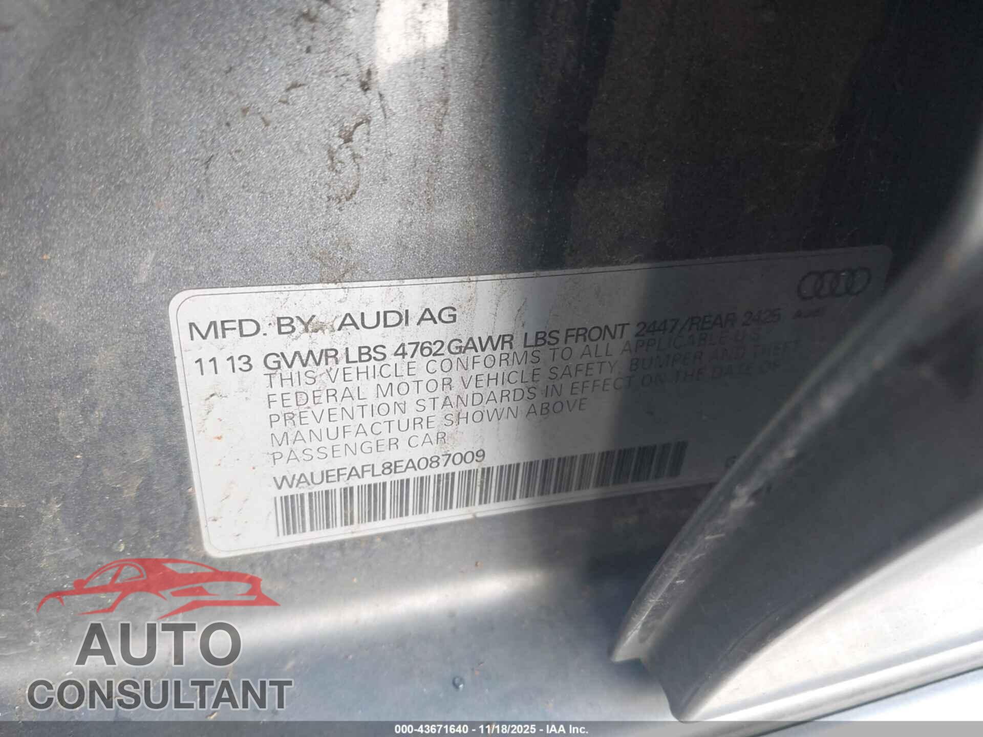 AUDI A4 2014 - WAUEFAFL8EA087009