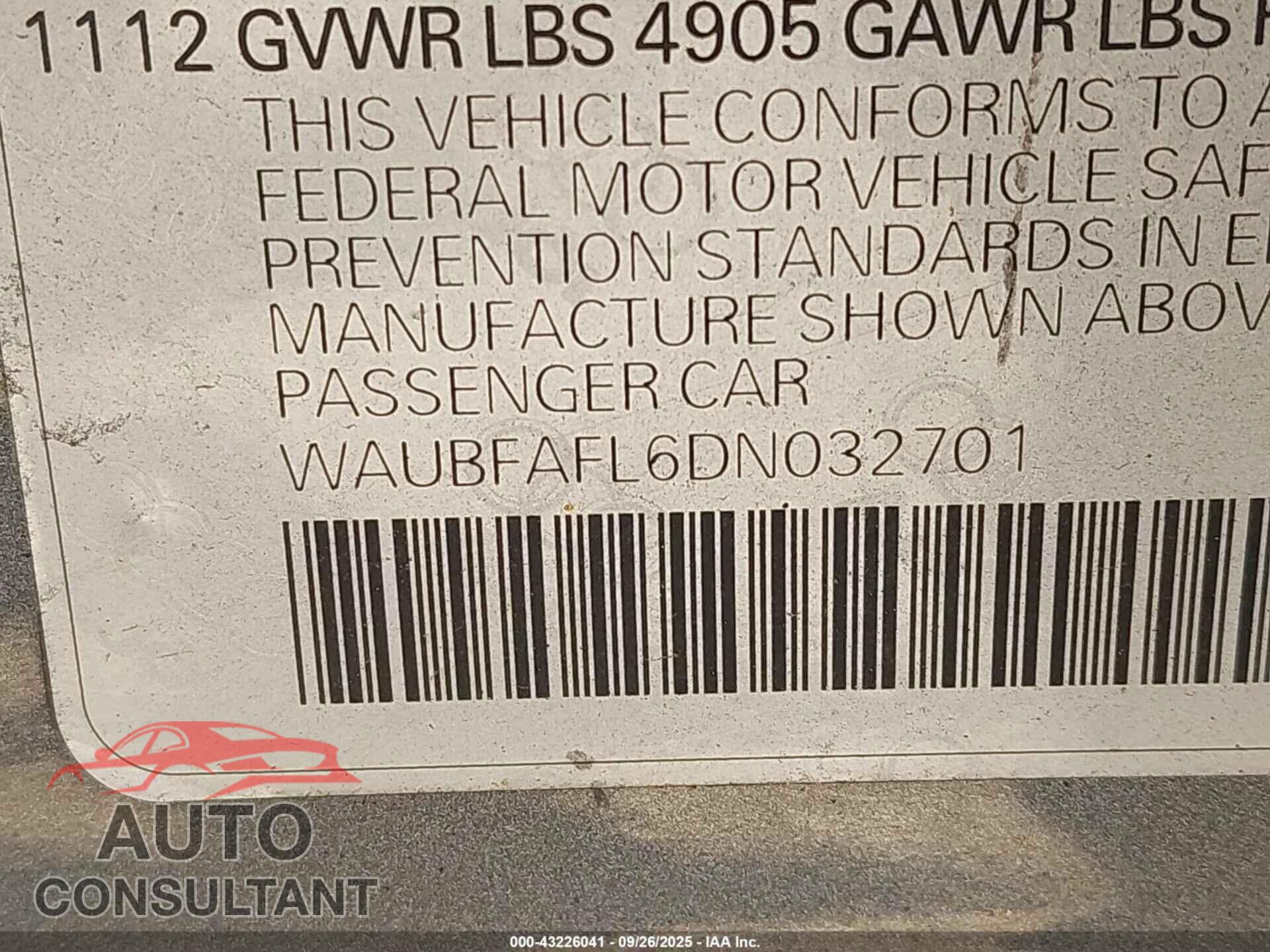 AUDI A4 2013 - WAUBFAFL6DN032701