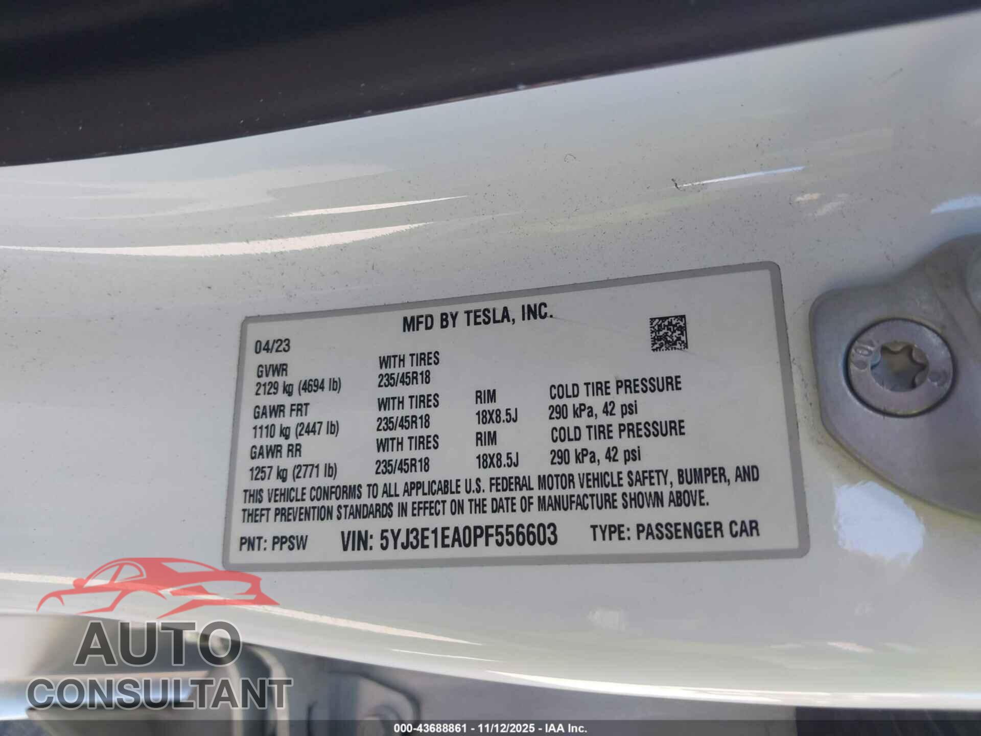 TESLA MODEL 3 2023 - 5YJ3E1EA0PF556603