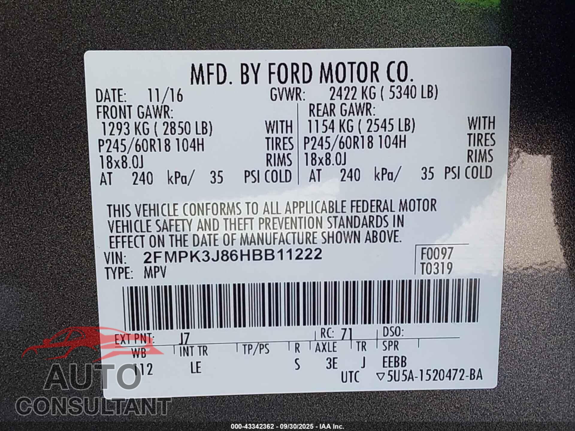 FORD EDGE 2017 - 2FMPK3J86HBB11222