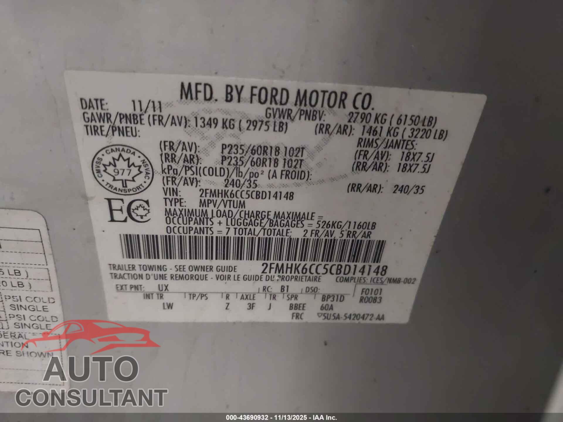 FORD FLEX 2012 - 2FMHK6CC5CBD14148