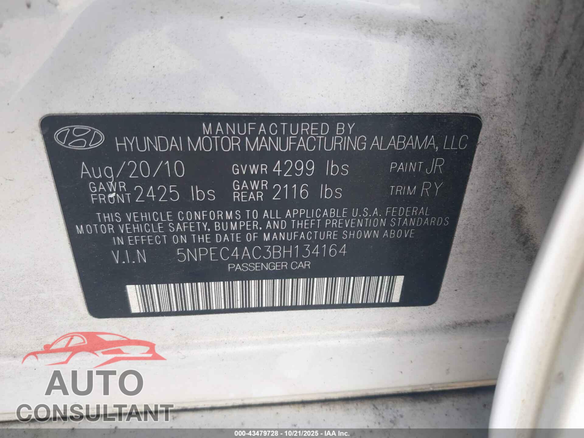 HYUNDAI SONATA 2011 - 5NPEC4AC3BH134164