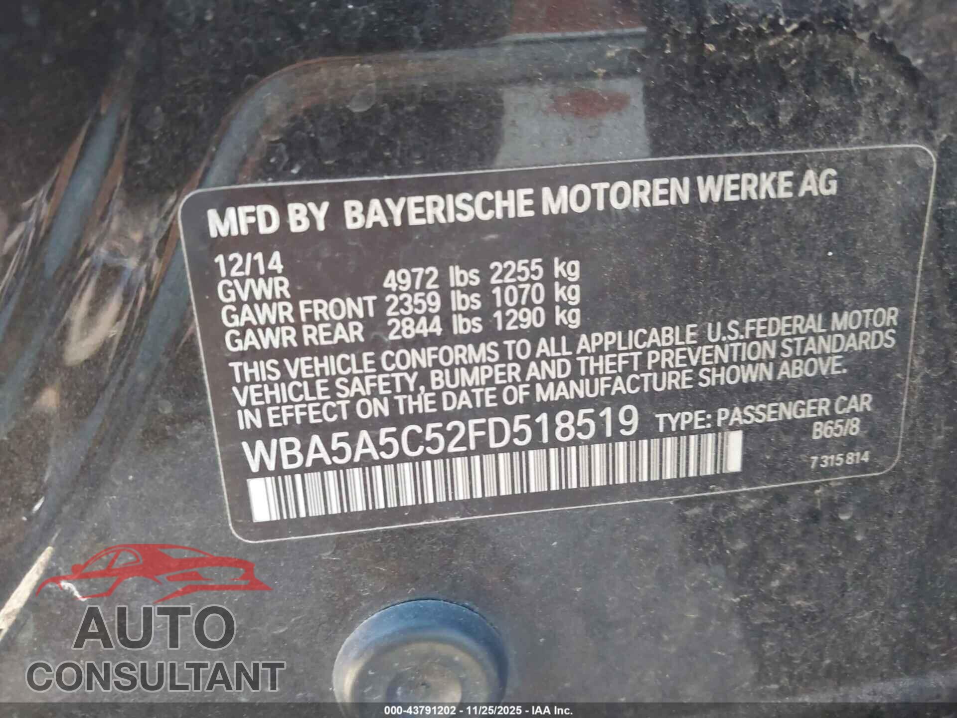 BMW 528I 2015 - WBA5A5C52FD518519