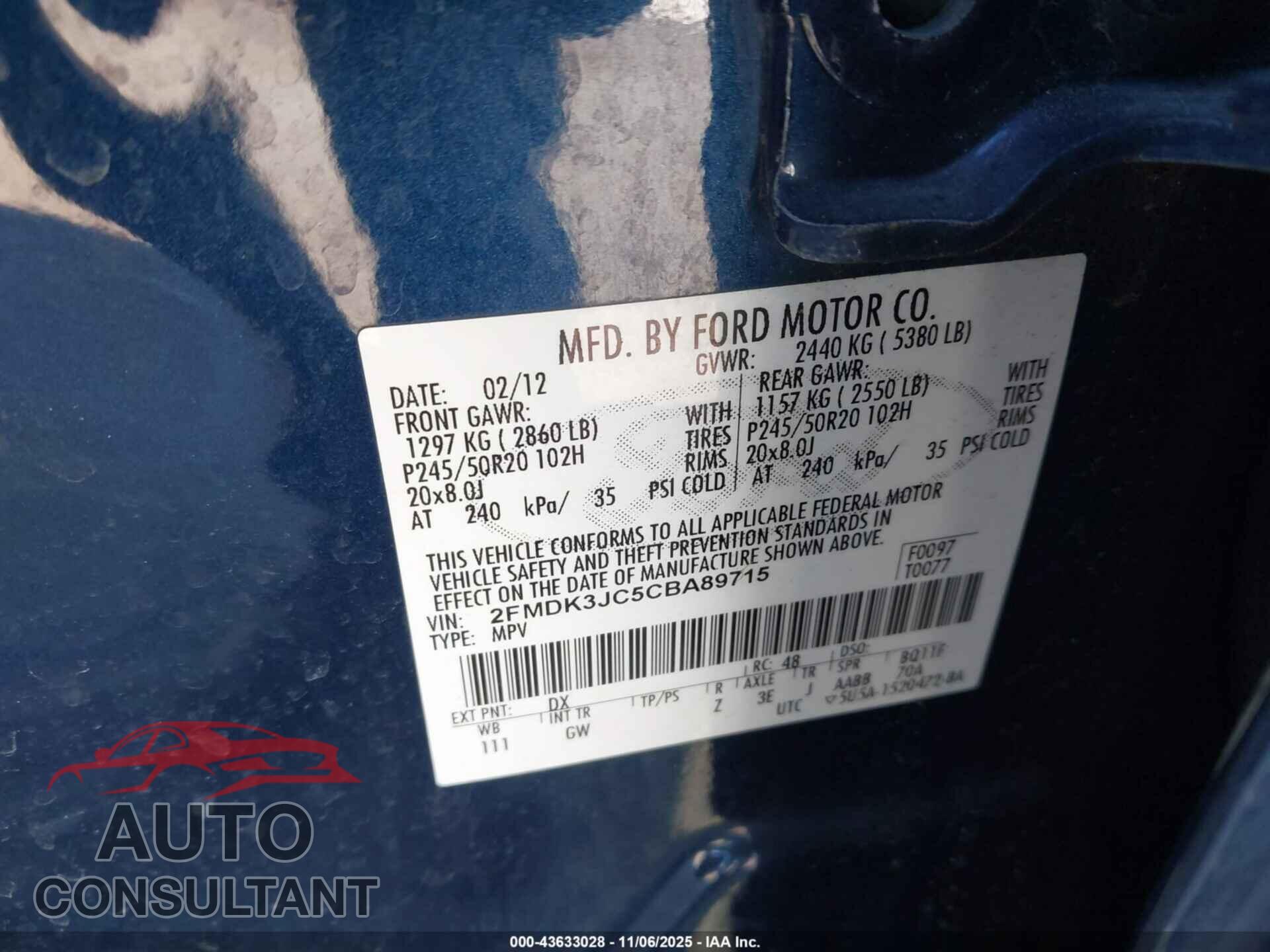 FORD EDGE 2012 - 2FMDK3JC5CBA89715