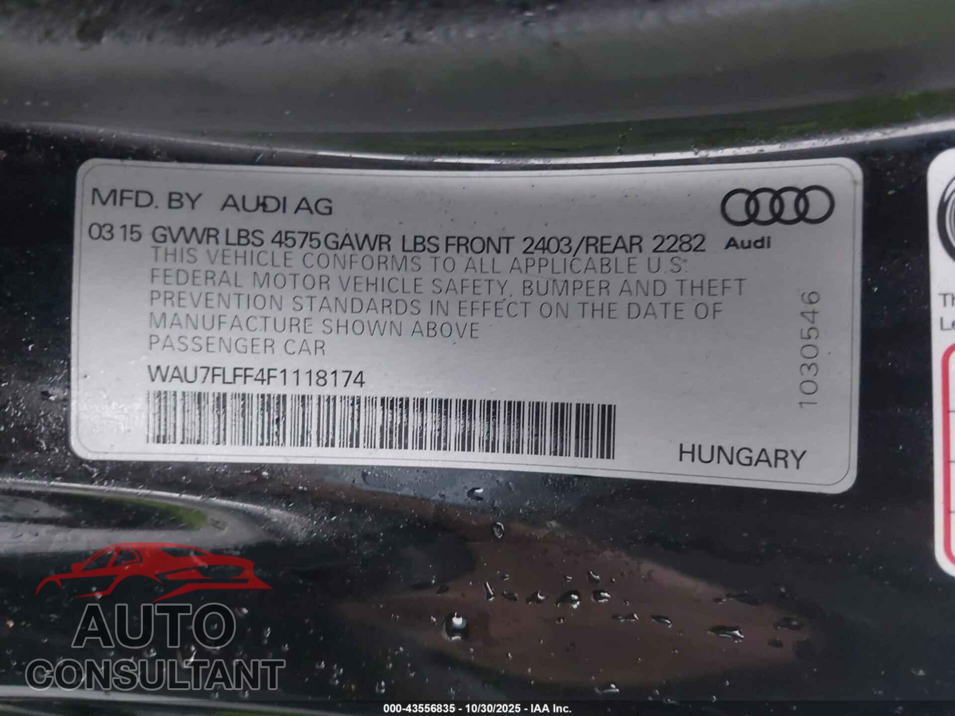 AUDI A3 2015 - WAU7FLFF4F1118174