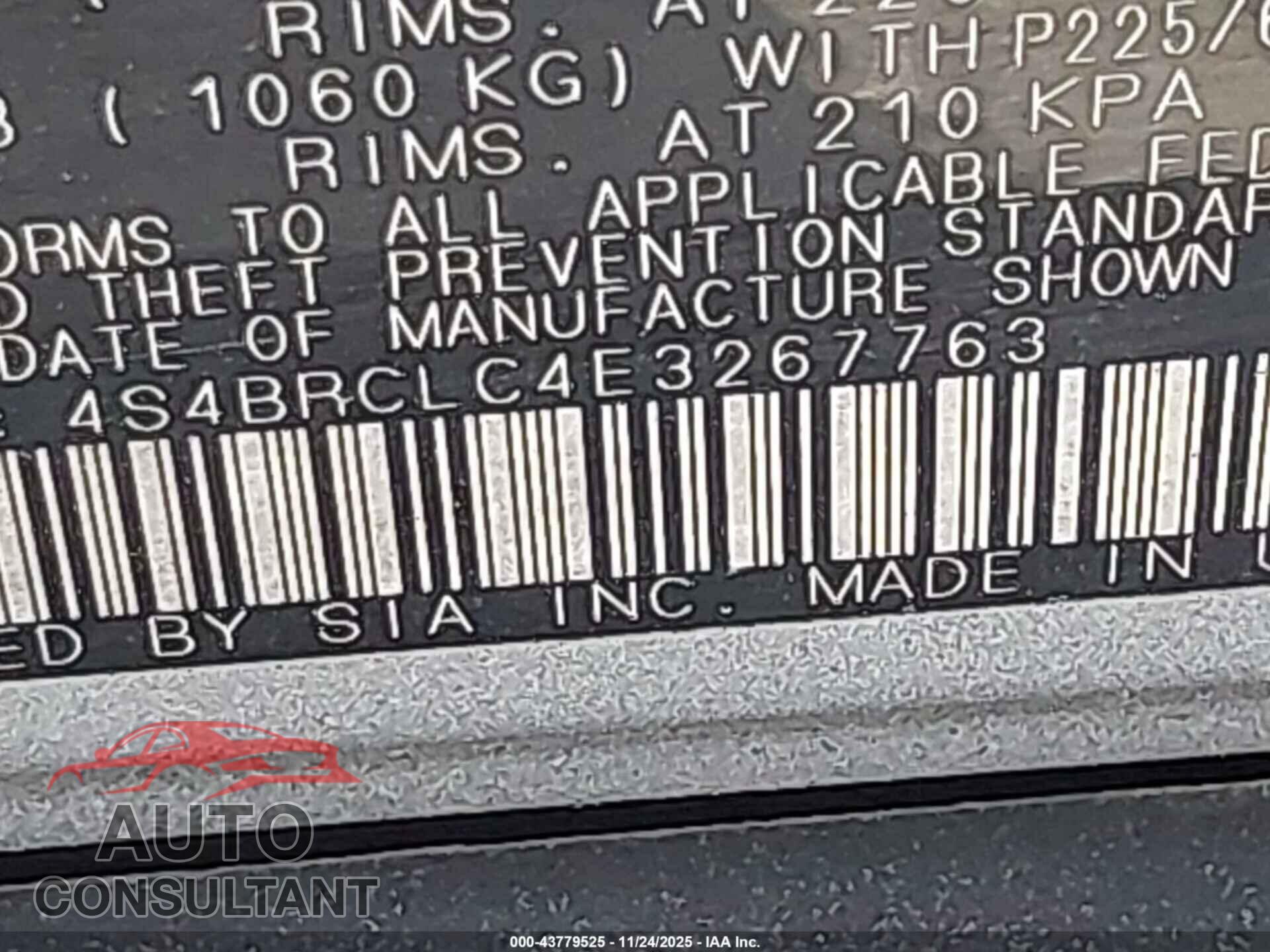 SUBARU OUTBACK 2014 - 4S4BRCLC4E3267763