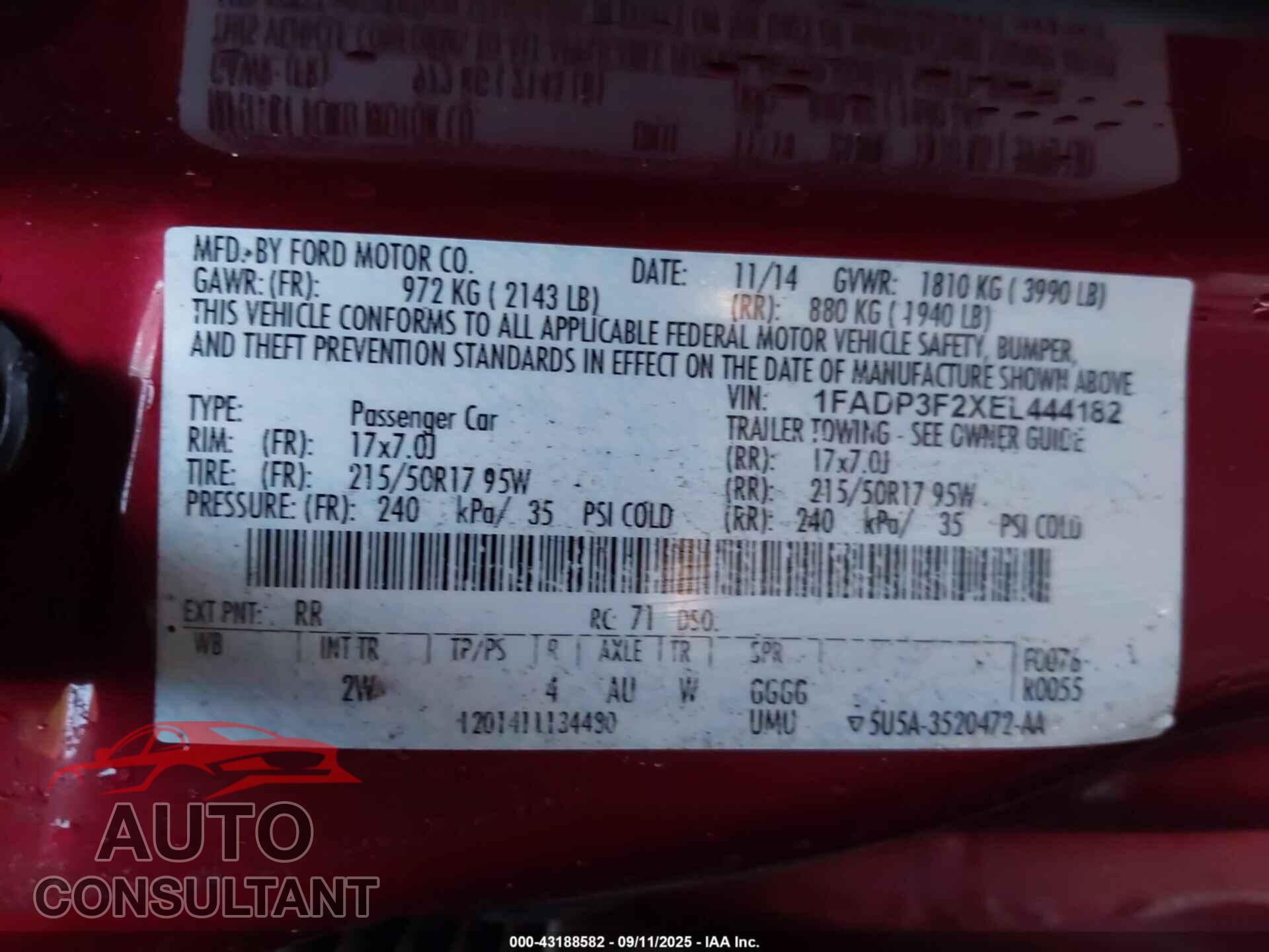 FORD FOCUS 2014 - 1FADP3F2XEL444182