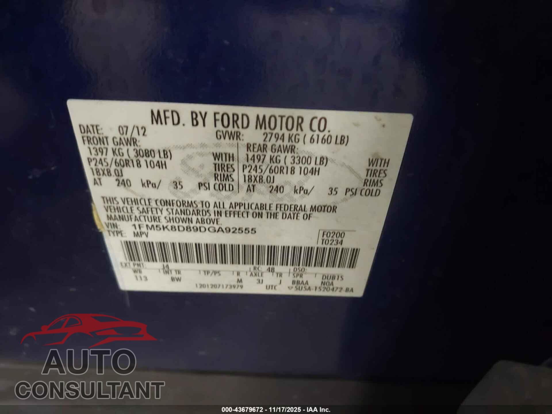 FORD EXPLORER 2013 - 1FM5K8D89DGA92555