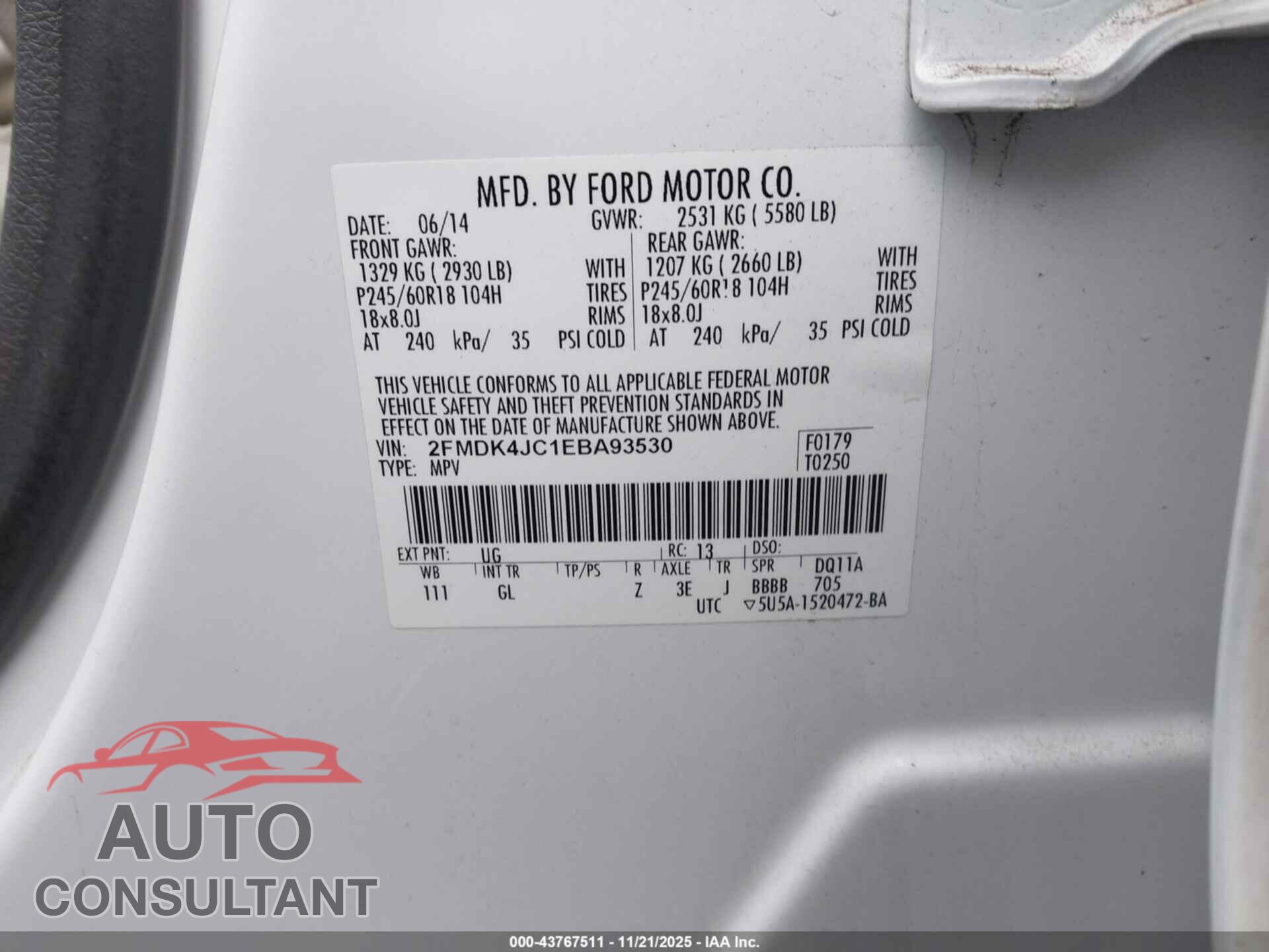 FORD EDGE 2014 - 2FMDK4JC1EBA93530