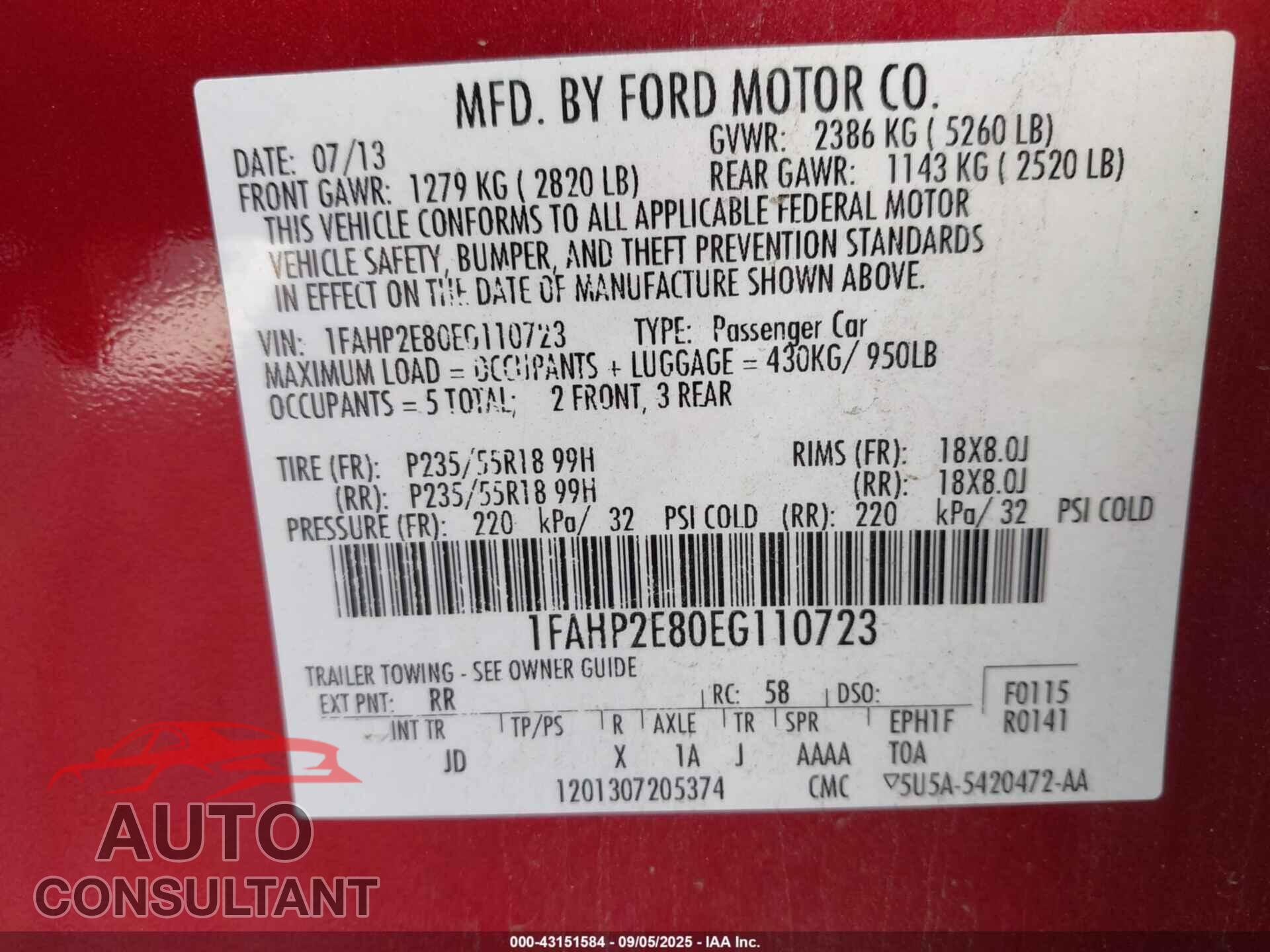 FORD TAURUS 2014 - 1FAHP2E80EG110723