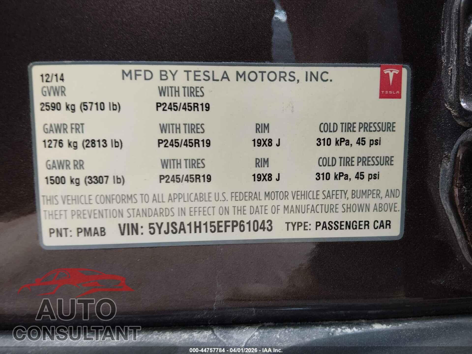 TESLA MODEL S 2014 - 5YJSA1H15EFP61043