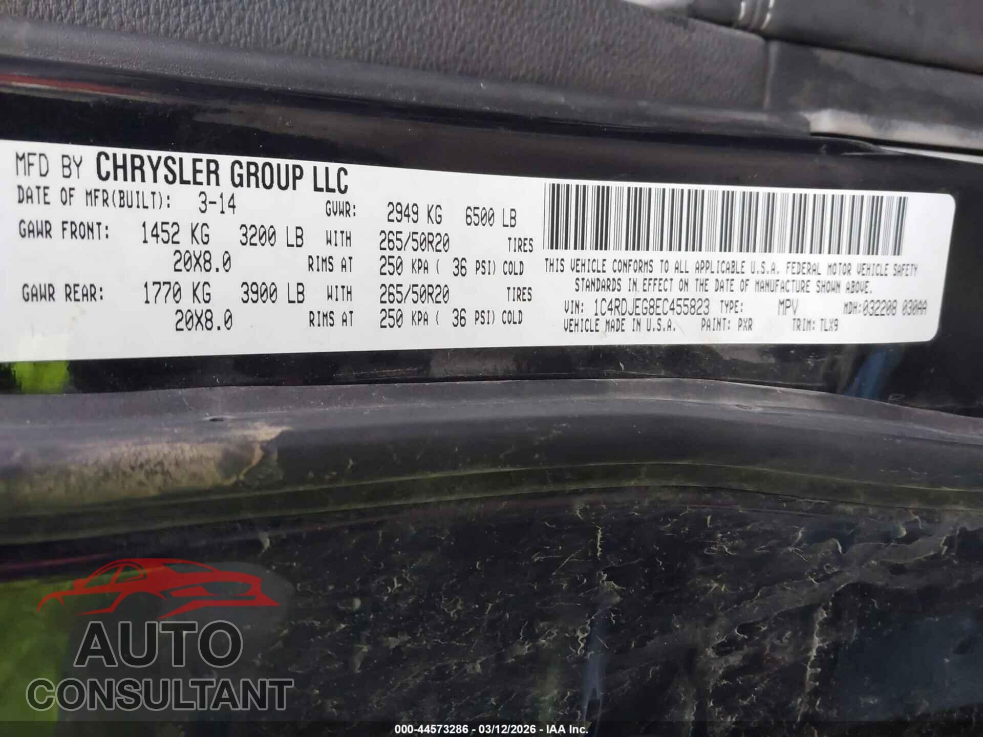 DODGE DURANGO 2014 - 1C4RDJEG8EC455823