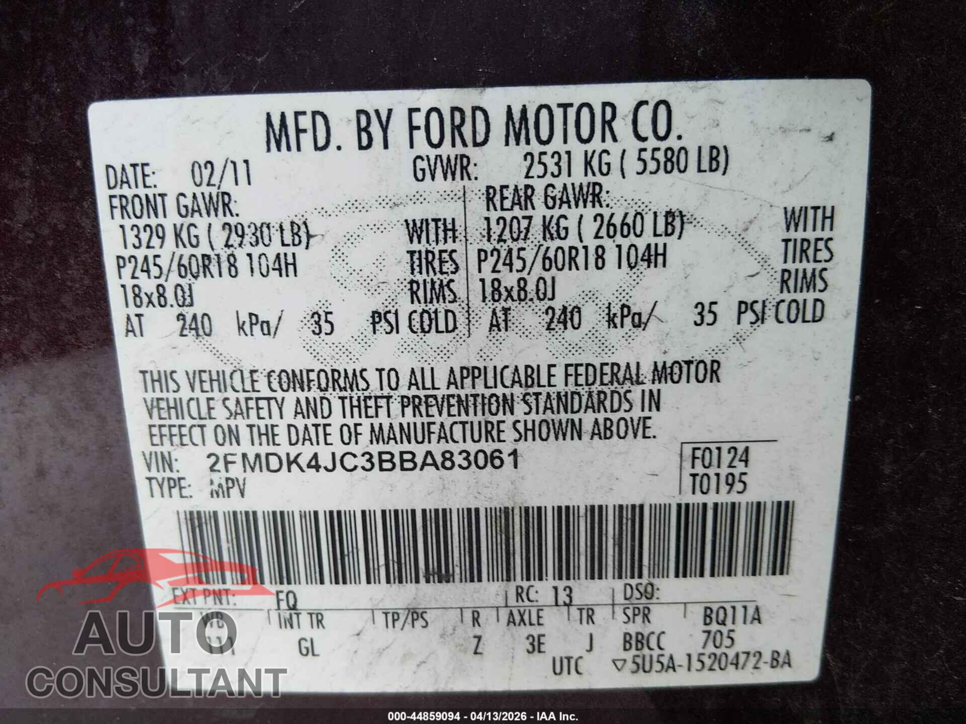 FORD EDGE 2011 - 2FMDK4JC3BBA83061