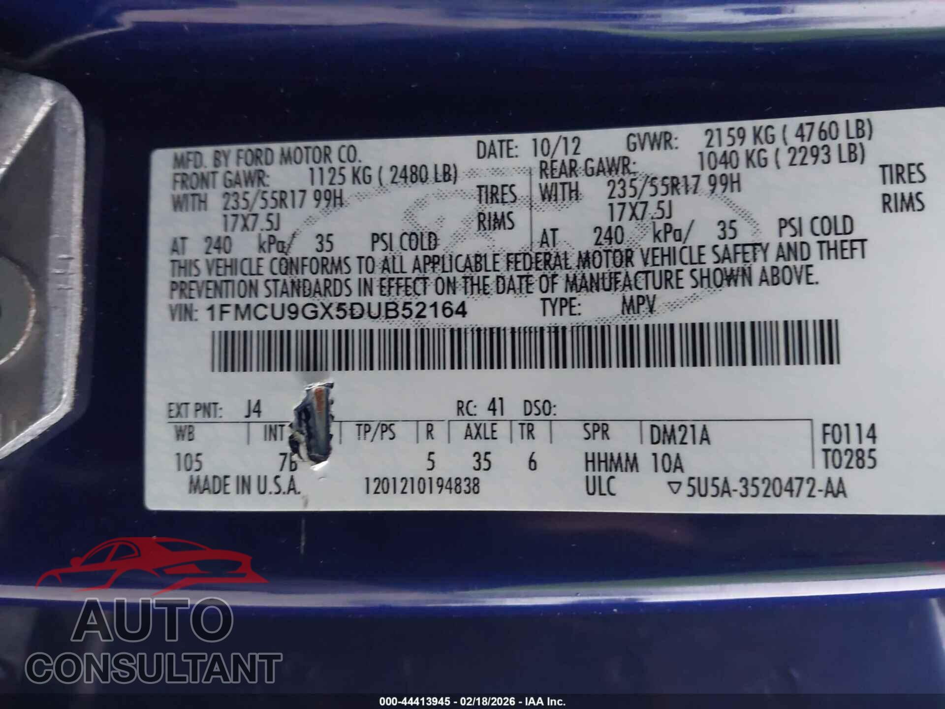 FORD ESCAPE 2013 - 1FMCU9GX5DUB52164