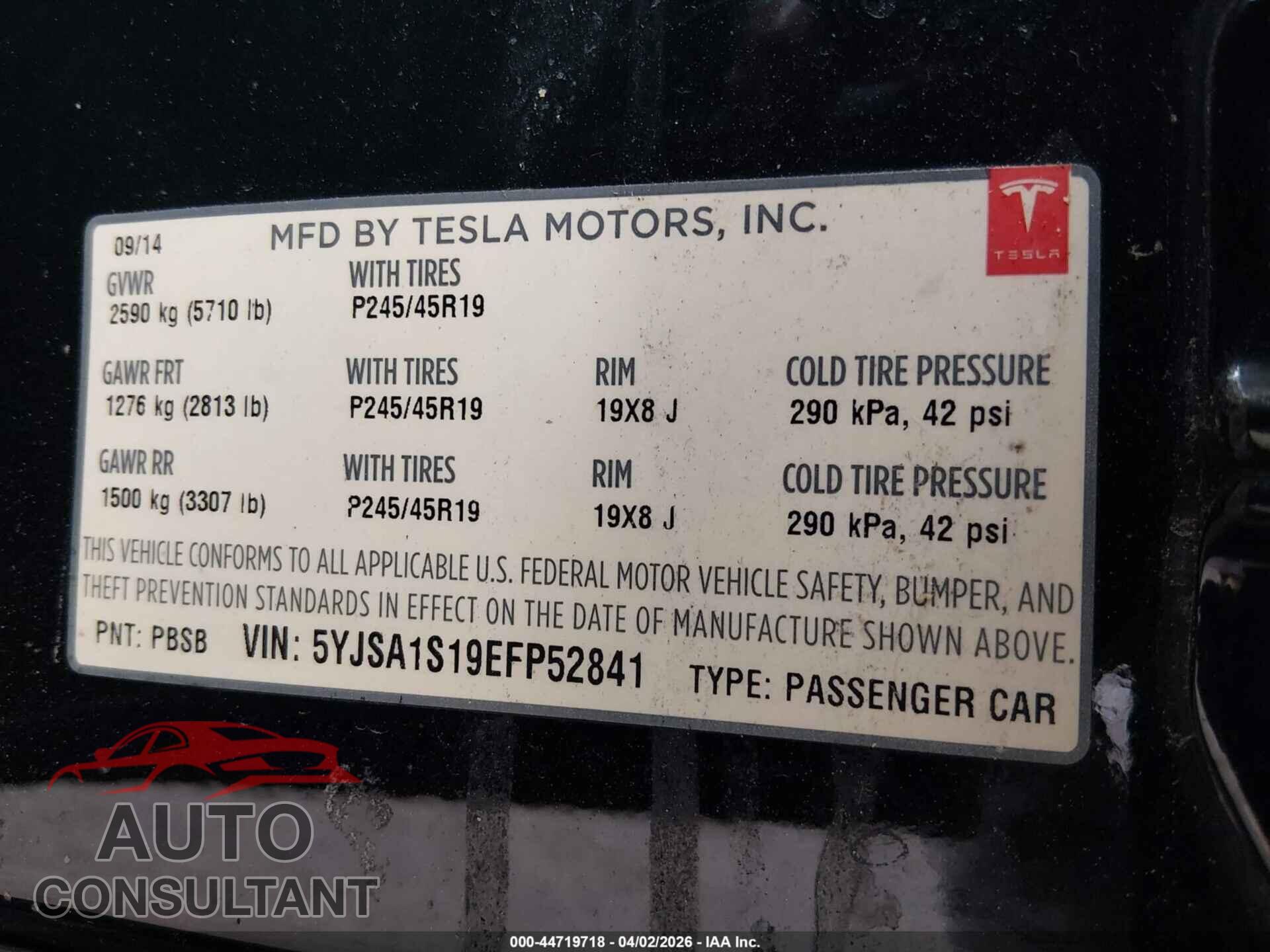TESLA MODEL S 2014 - 5YJSA1S19EFP52841