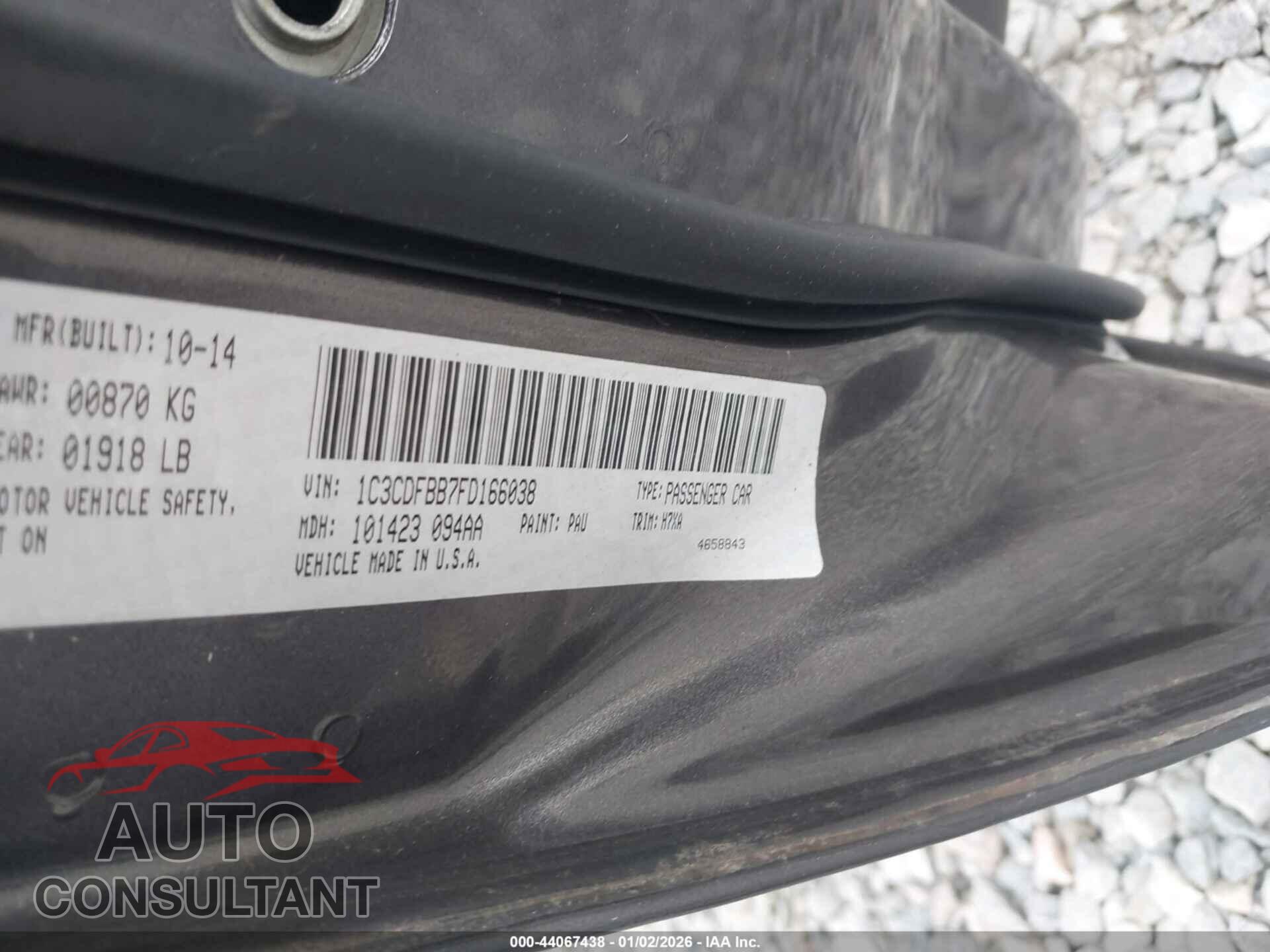 DODGE DART 2015 - 1C3CDFBB7FD166038
