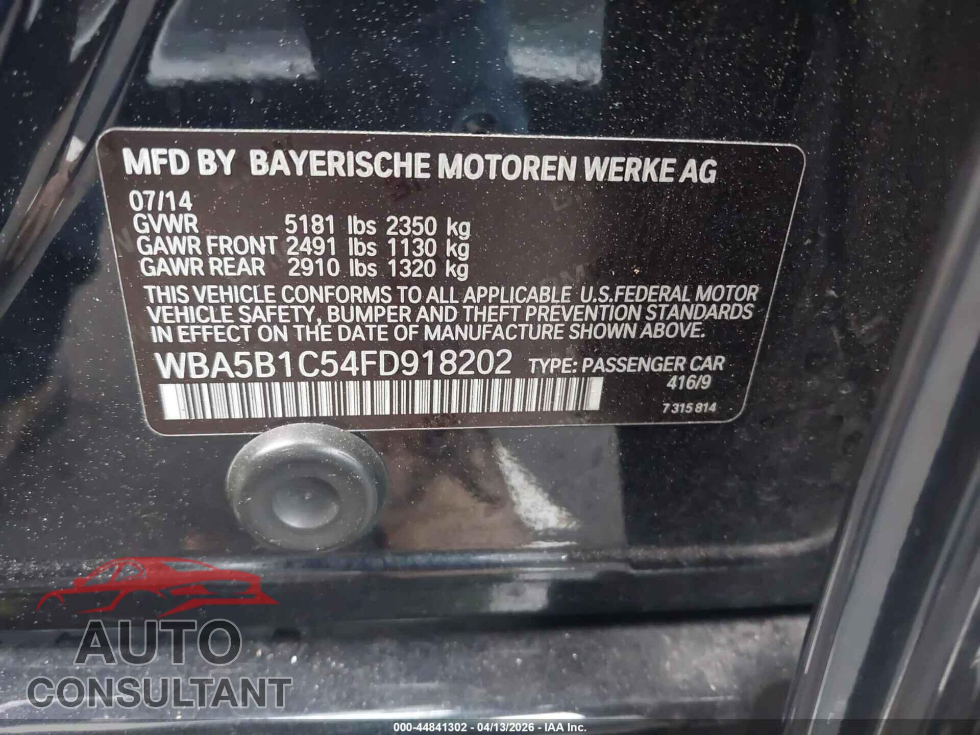 BMW 535I 2015 - WBA5B1C54FD918202