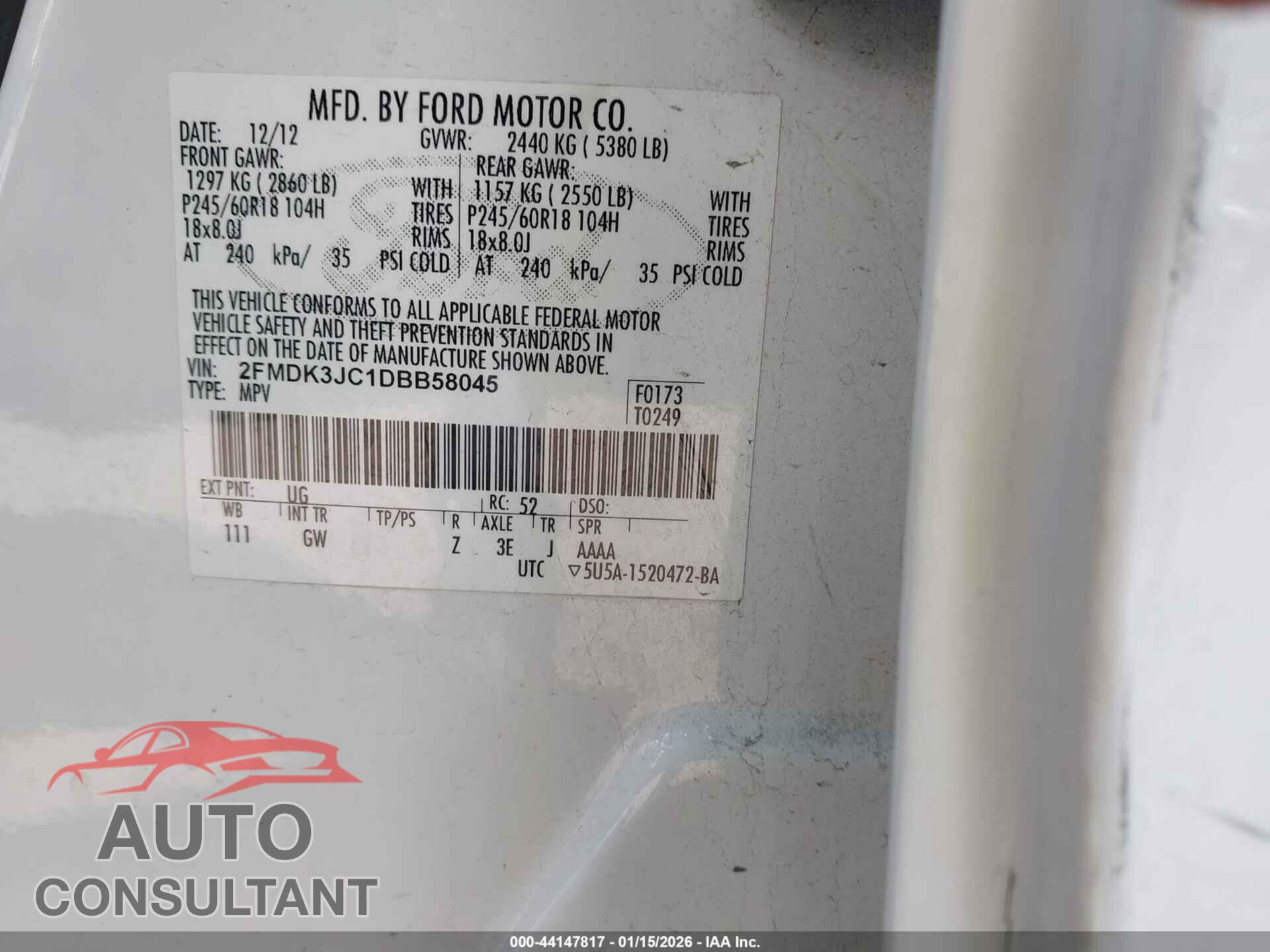 FORD EDGE 2013 - 2FMDK3JC1DBB58045