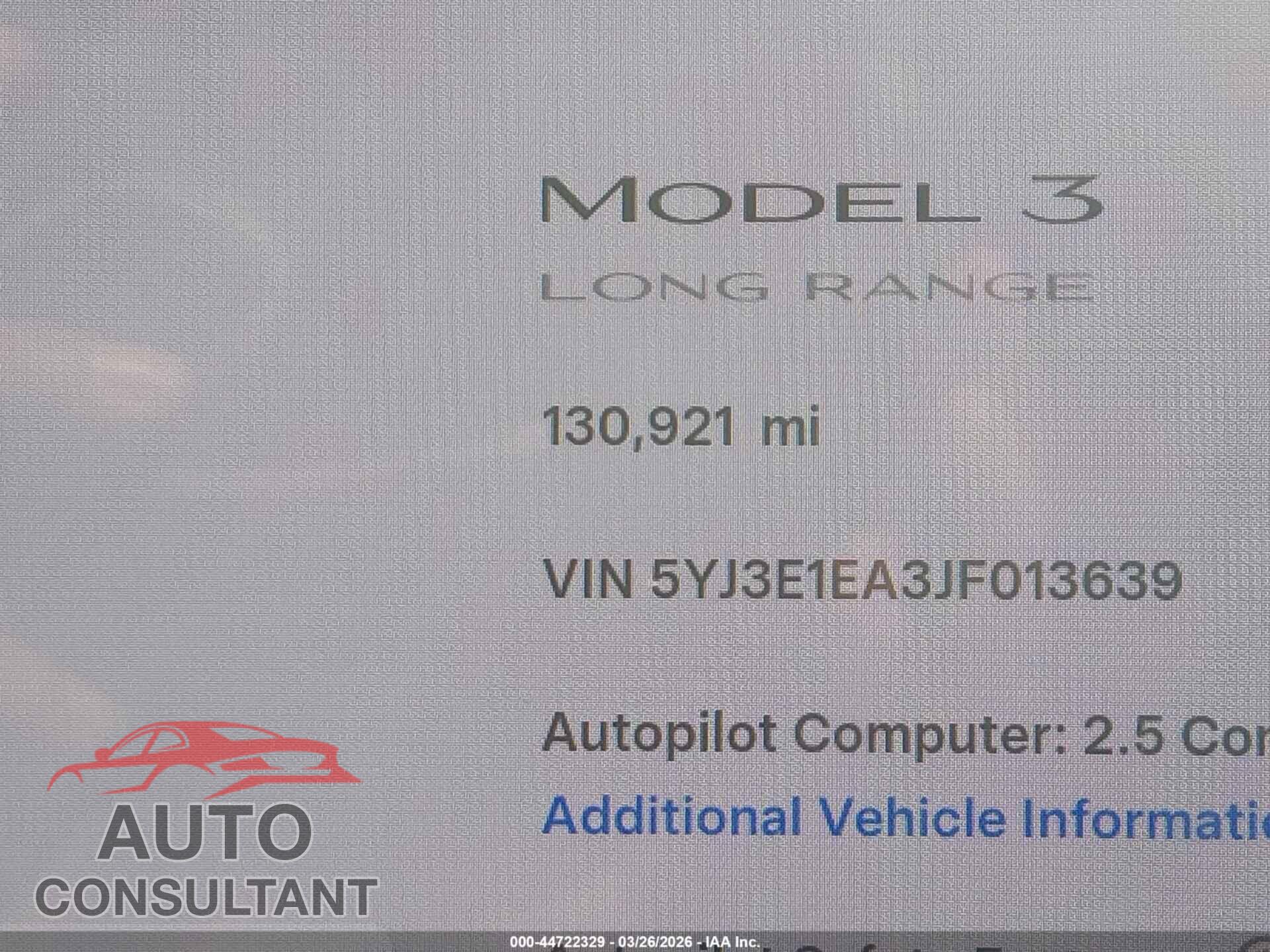 TESLA MODEL 3 2018 - 5YJ3E1EA3JF013639
