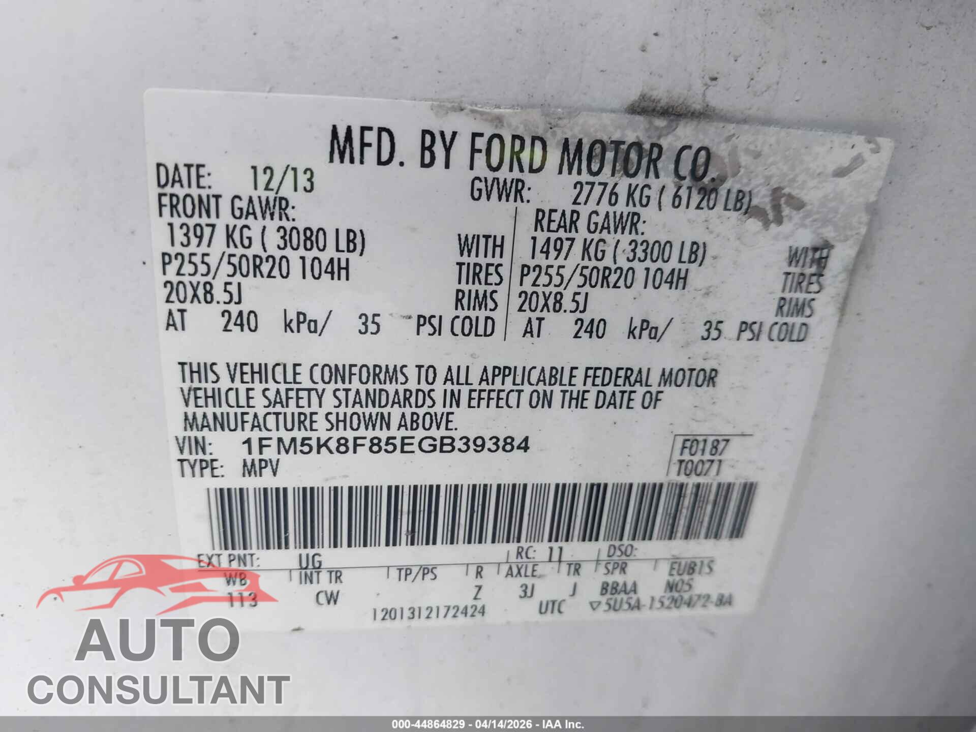 FORD EXPLORER 2014 - 1FM5K8F85EGB39384