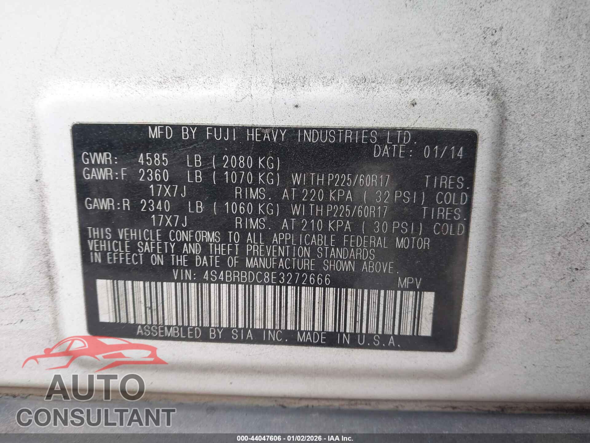 SUBARU OUTBACK 2014 - 4S4BRBDC8E3272666