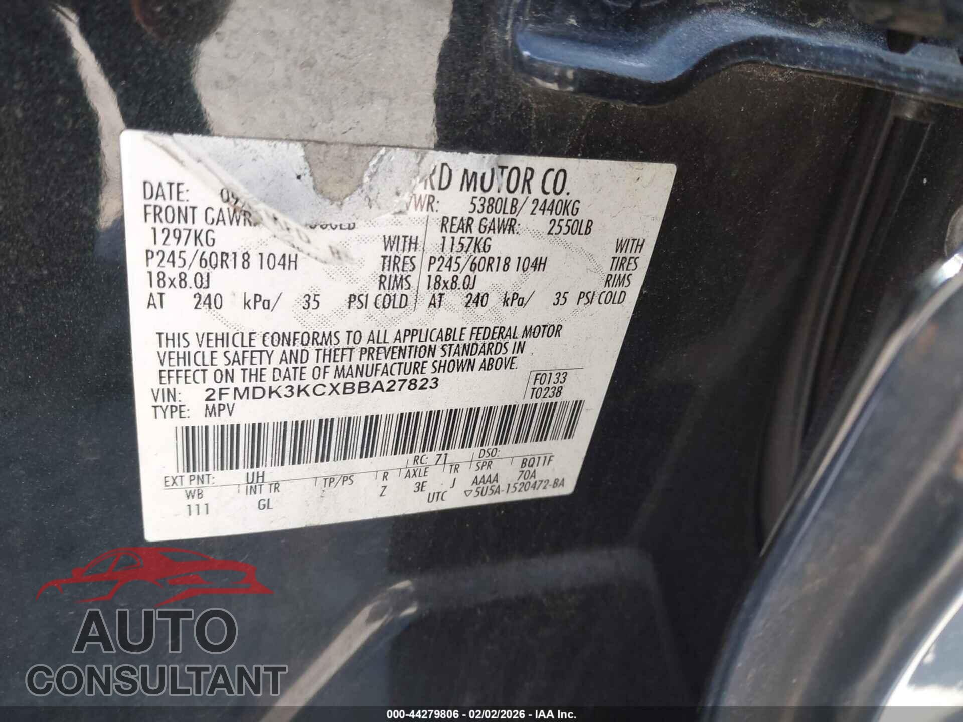 FORD EDGE 2011 - 2FMDK3KCXBBA27823