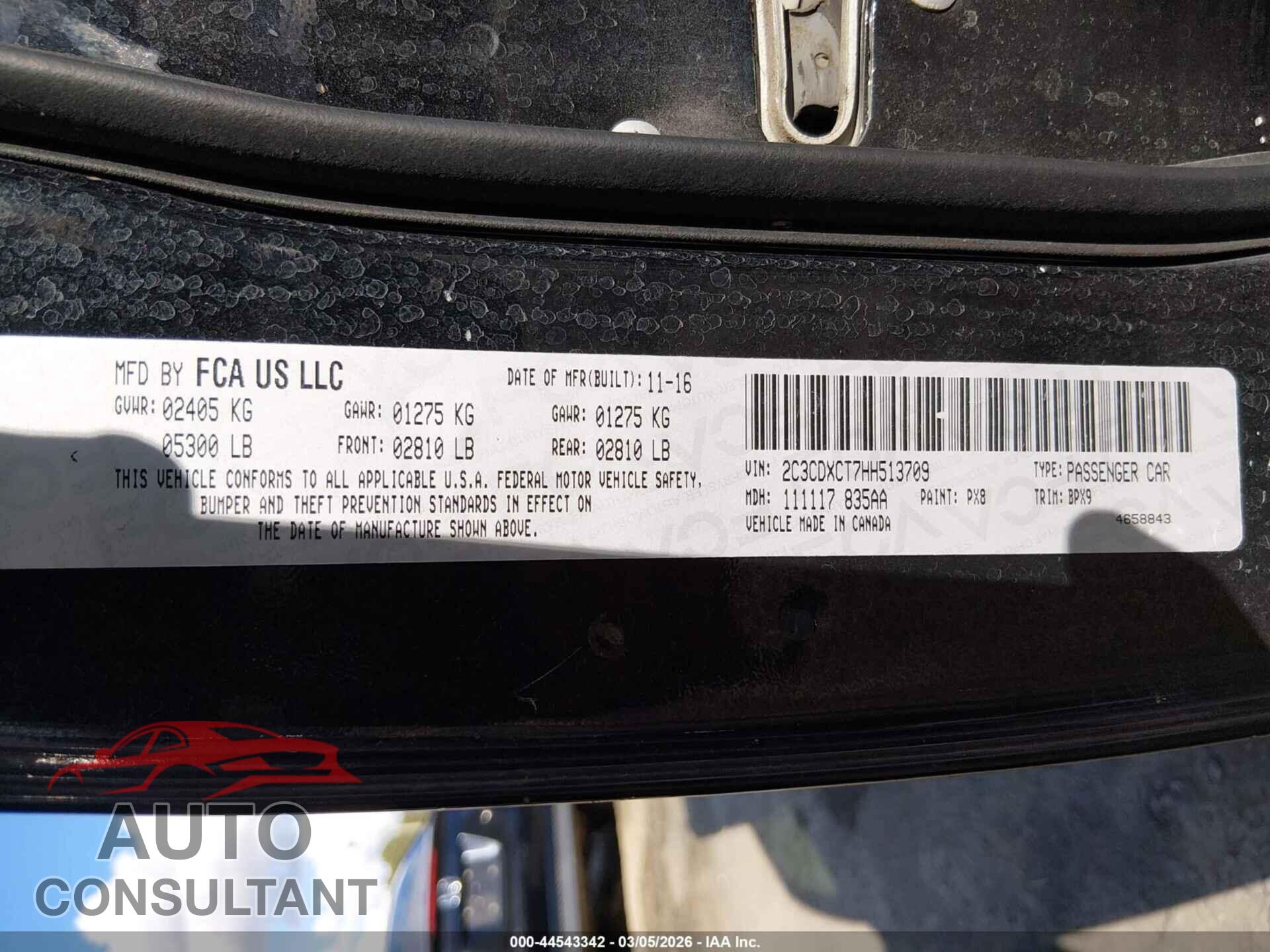 DODGE CHARGER 2017 - 2C3CDXCT7HH513709