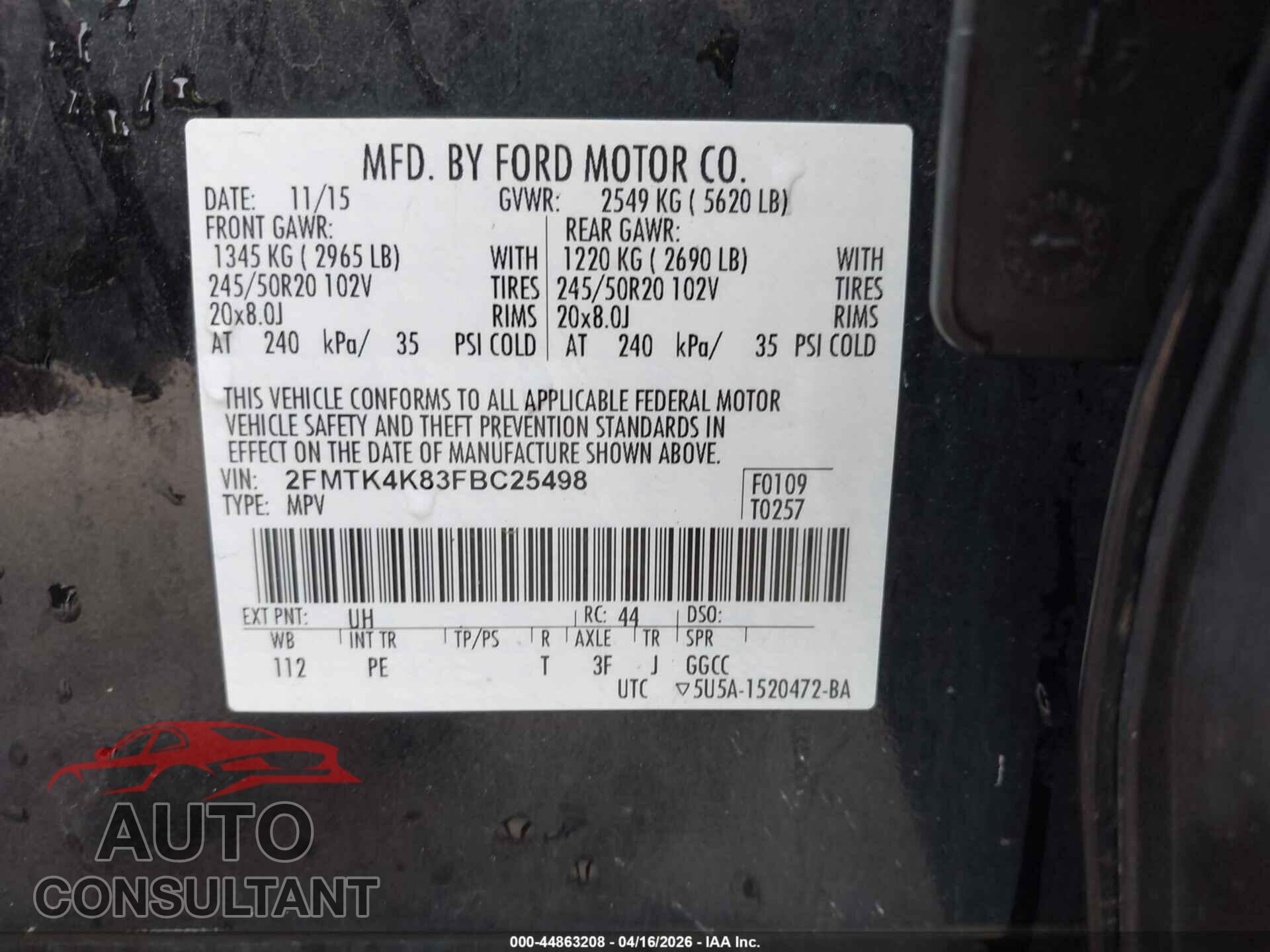 FORD EDGE 2015 - 2FMTK4K83FBC25498