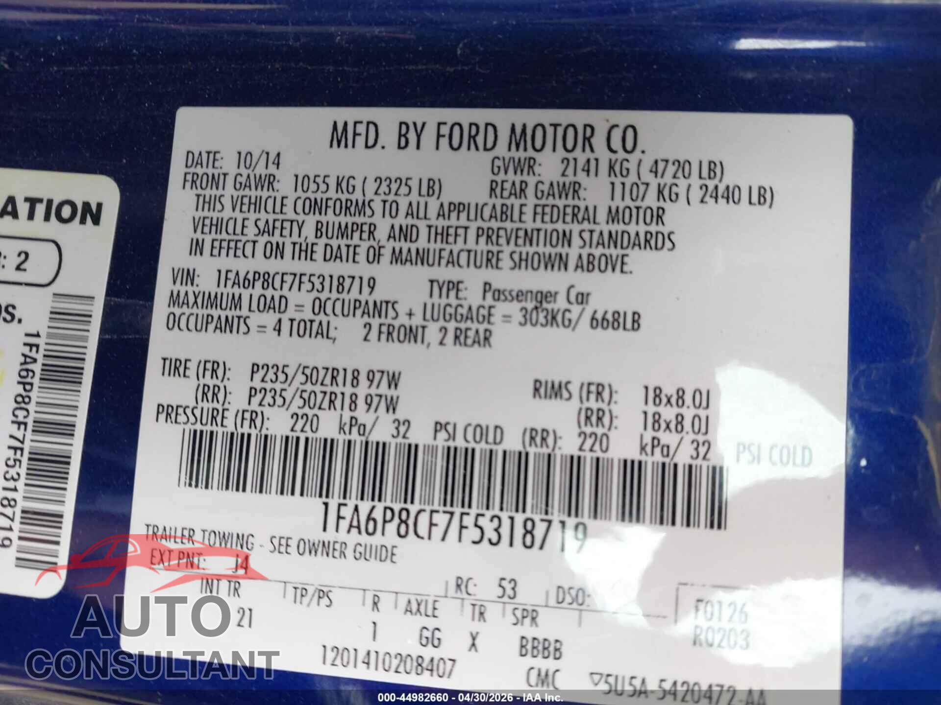 FORD MUSTANG 2015 - 1FA6P8CF7F5318719