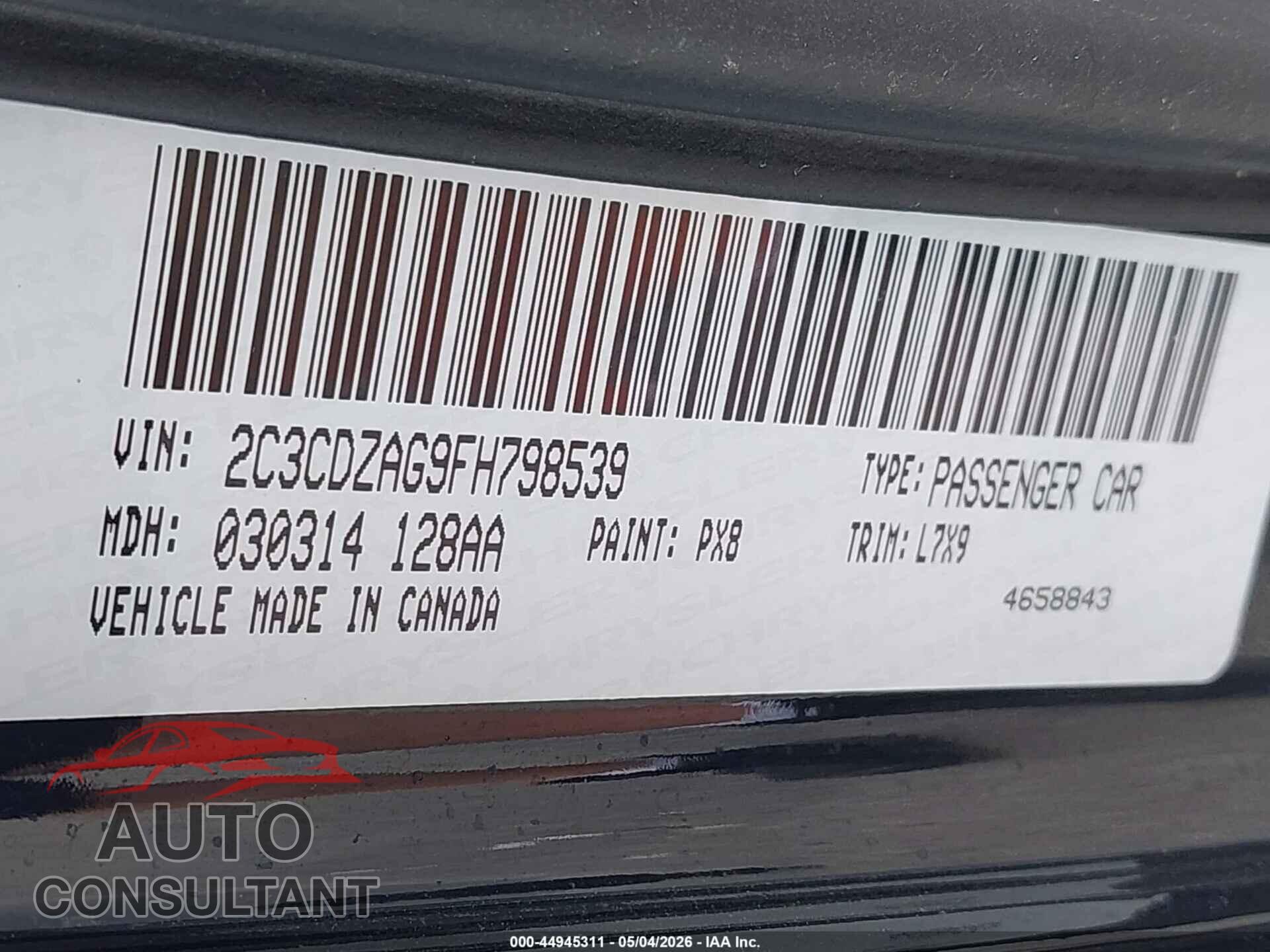 DODGE CHALLENGER 2015 - 2C3CDZAG9FH798539