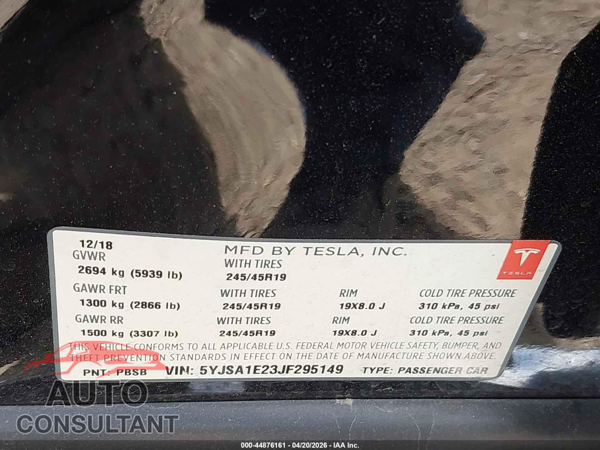 TESLA MODEL S 2018 - 5YJSA1E23JF295149