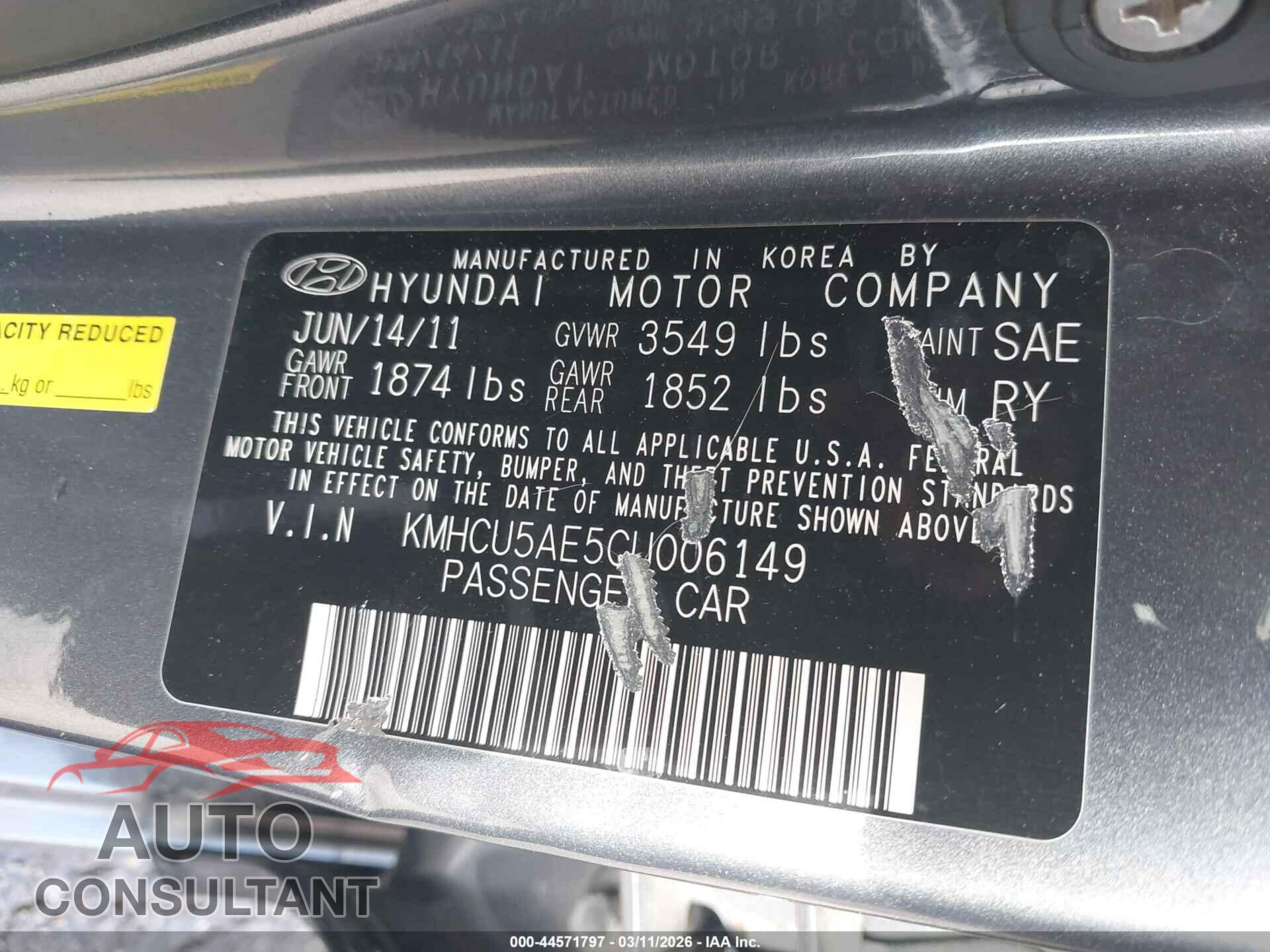 HYUNDAI ACCENT 2012 - KMHCU5AE5CU006149